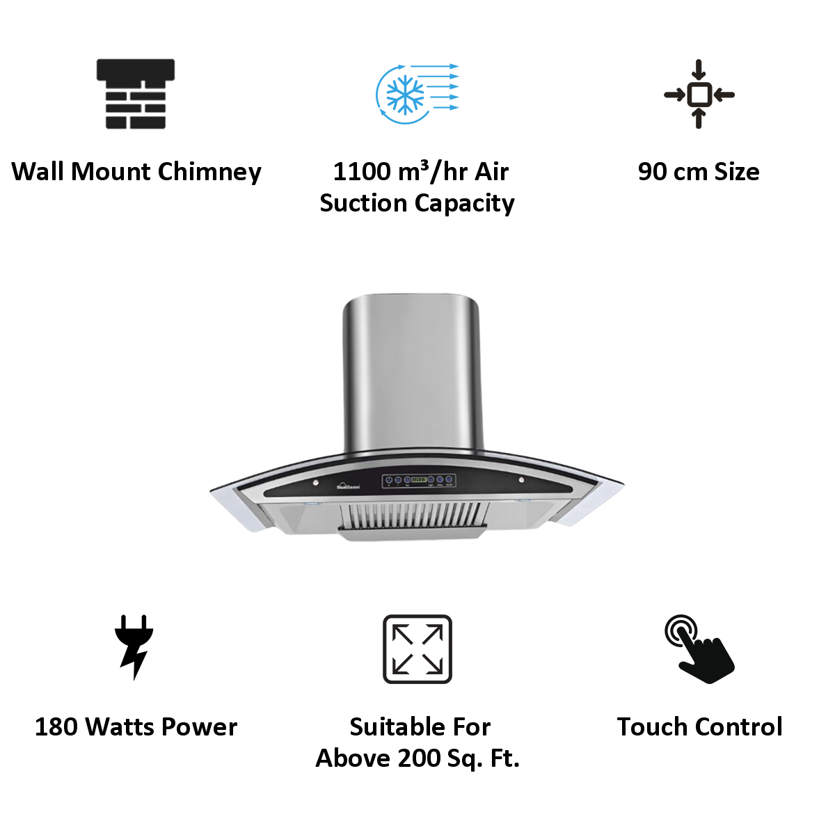 Sunflame Innova 90cm Baffle Filter Wall Mount Chimney (8183, Silver)_3