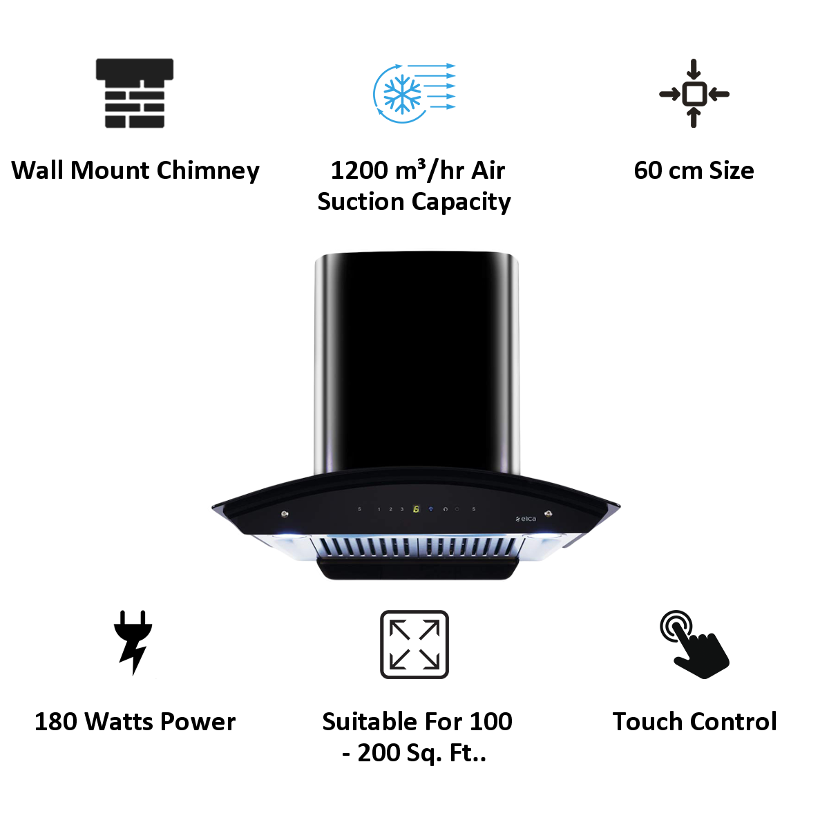 Elica 60cm Auto Clean Wall Mount Chimney (WD HAC Touch BF 60 MS, Black)_4
