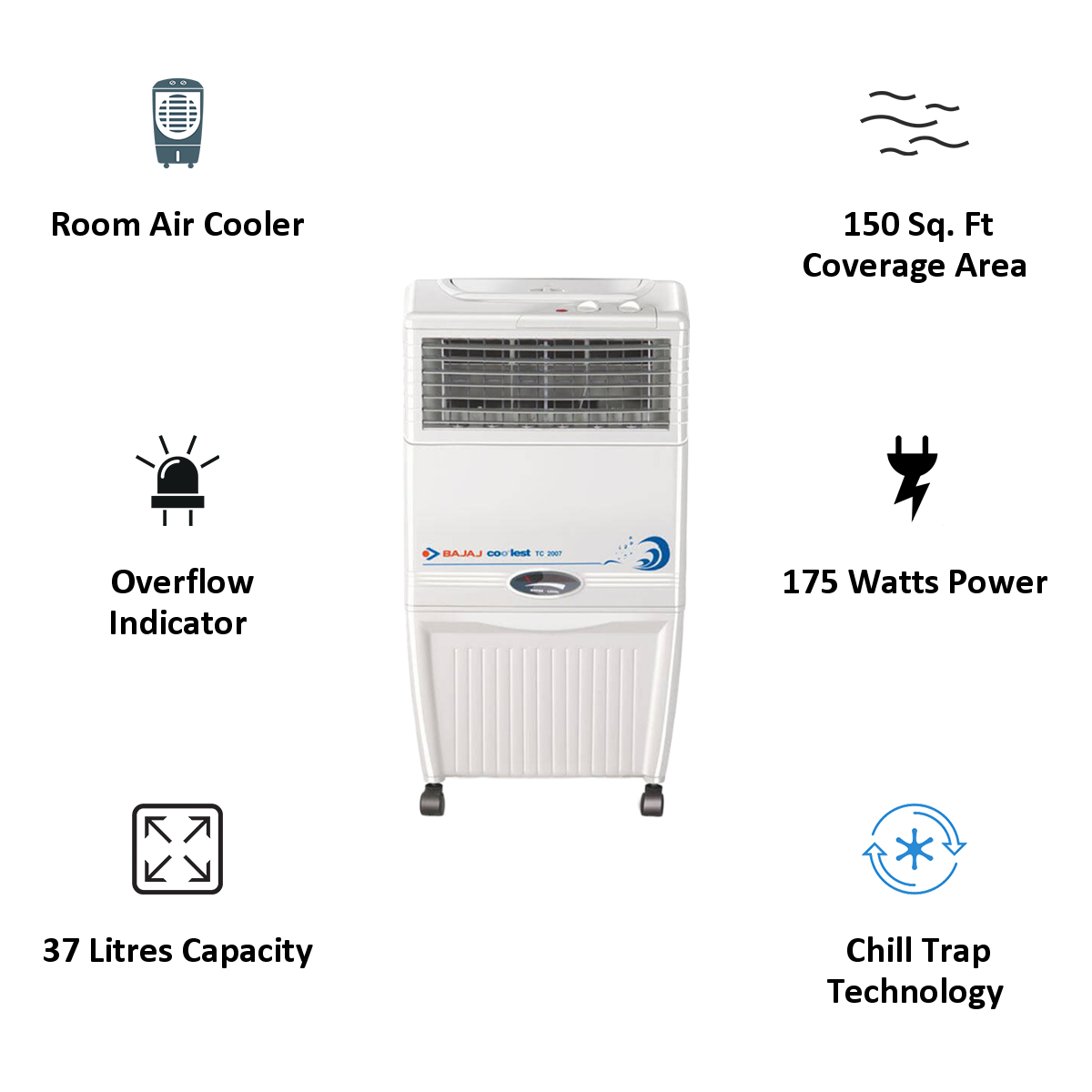 Buy Bajaj 37 Litres Room Air Cooler Chill Trap Technology Tc 07 White Online Croma
