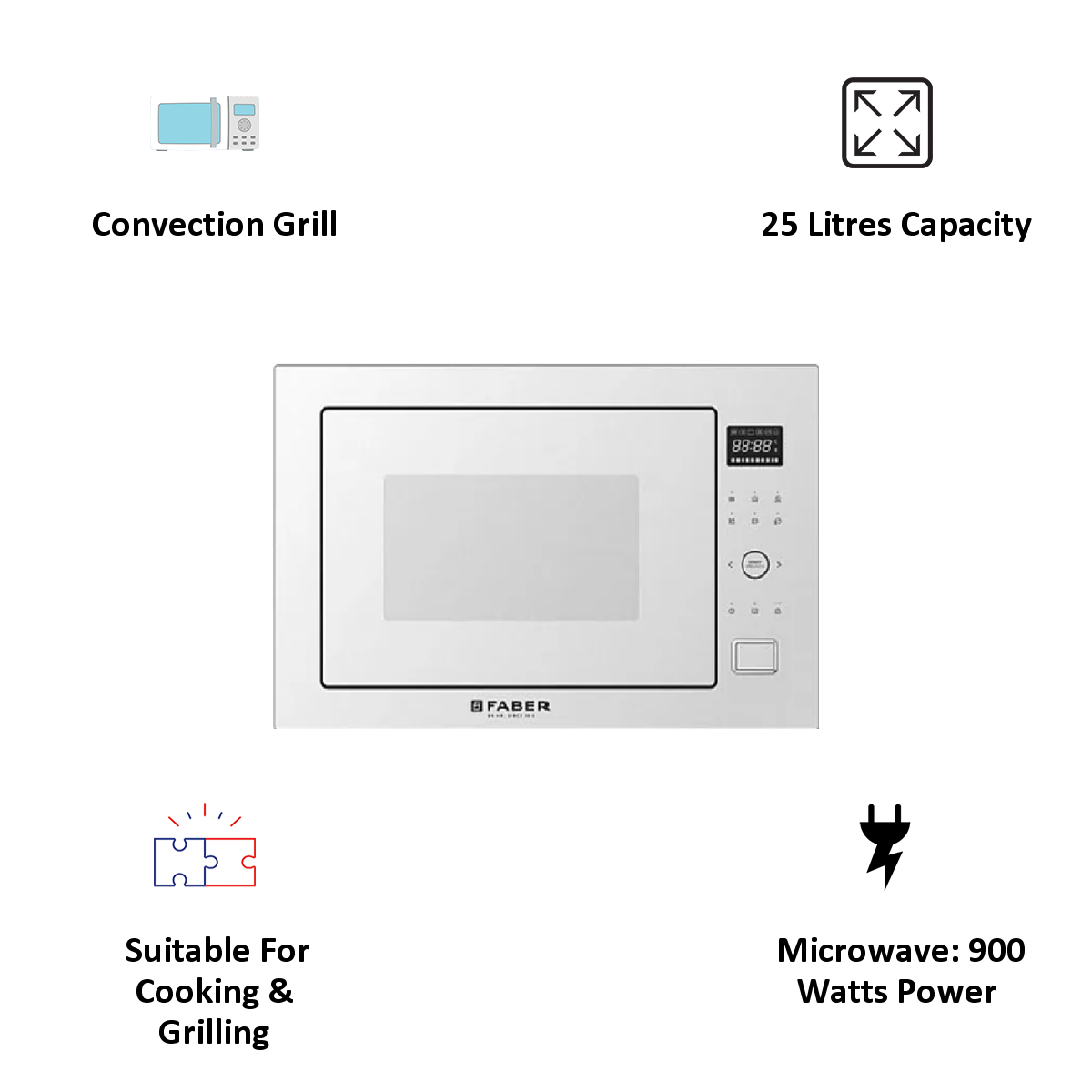 Faber 25 Litres Built-in Microwave Oven (Child Safety Lock, FBIMWO CGS, White)_3