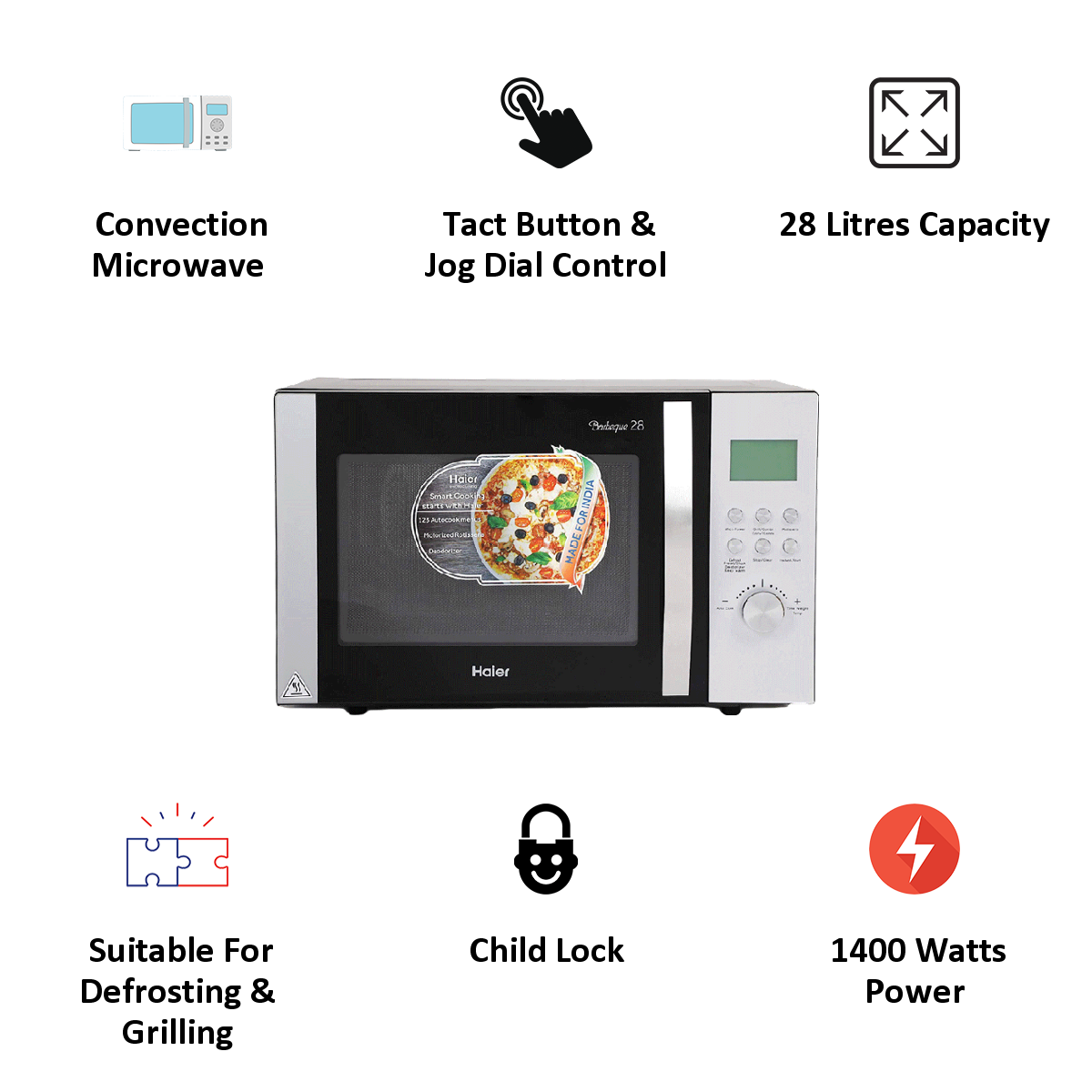 Haier 28 Litres Convection Microwave Oven (HIL2801RBSJ, Silver)_4