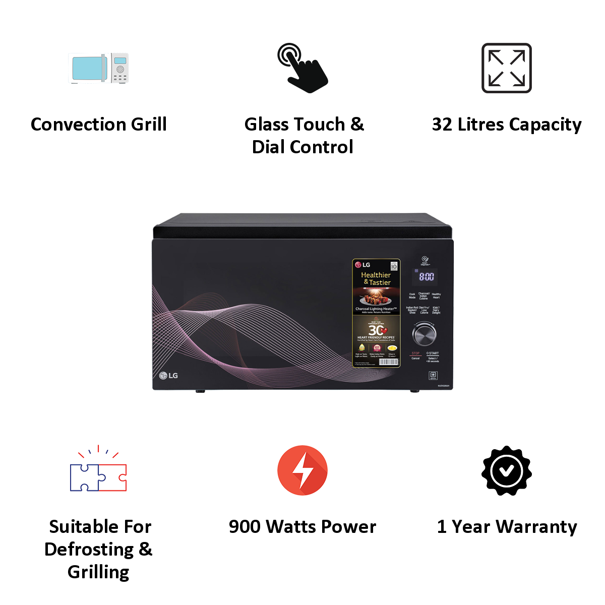 LG 32 Litres Convection Microwave Oven (Charcoal Lightning Heater, MJEN326UH, Black)_4