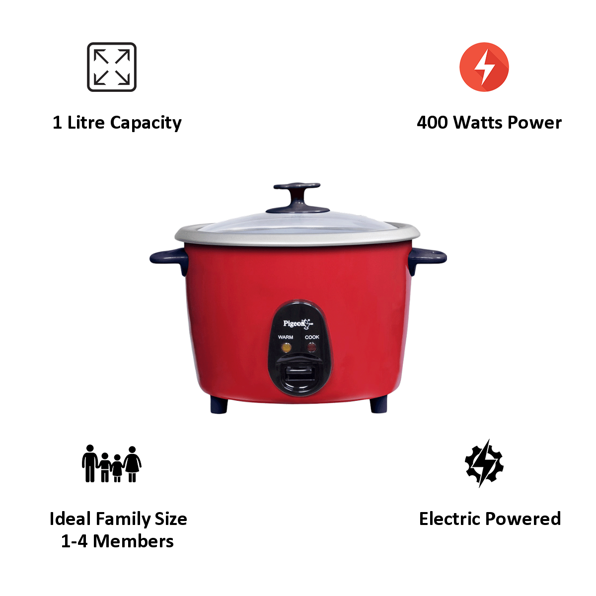 Buy Pigeon 1 Litre Electric Rice Cooker (Joy SDX, Red) Online - Croma