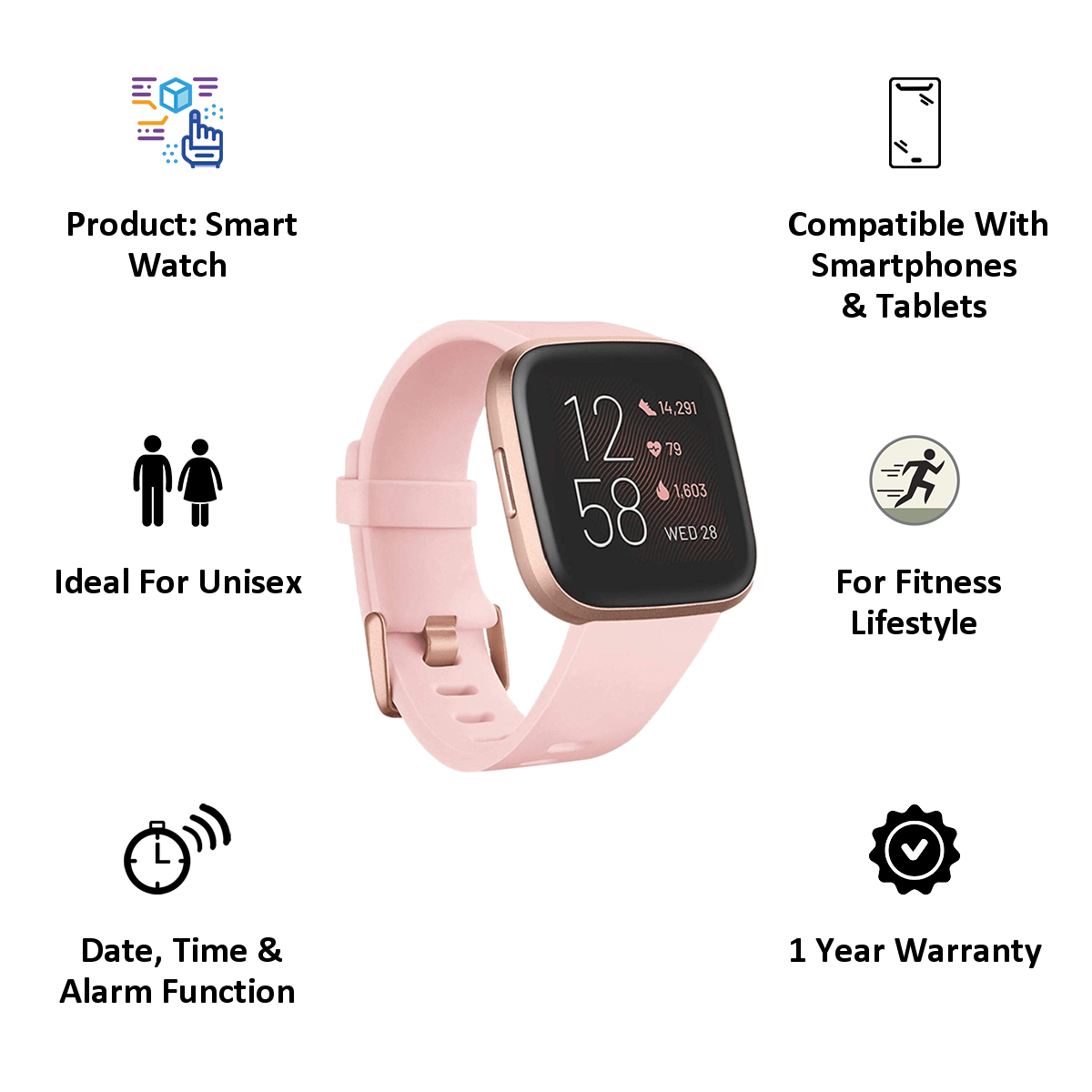 Fitbit Versa 2 Smartwatch (Color AMOLED Touchscreen Display, FB507RGPK, Copper Rose/Petal, Elastomer Band)_4