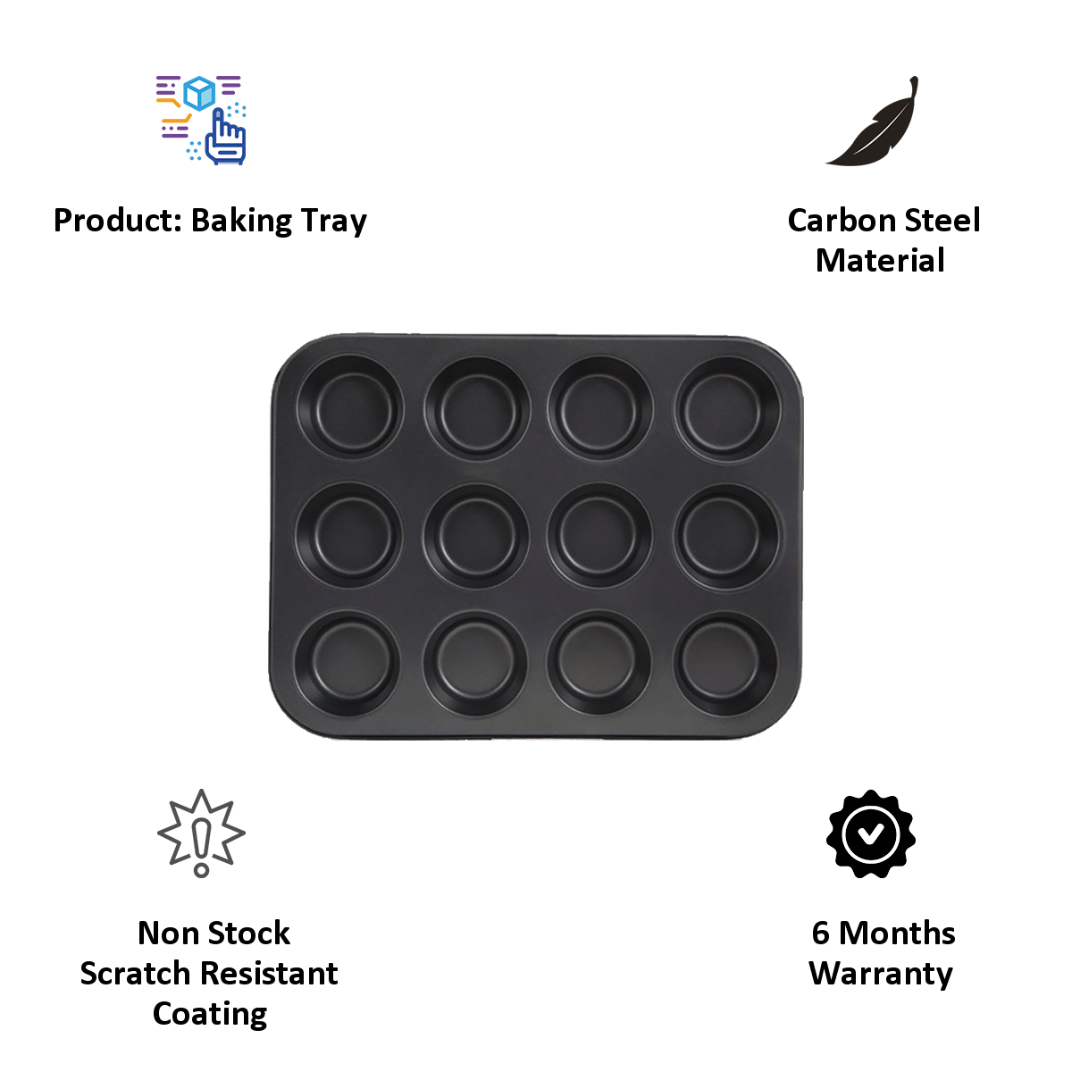 Sabichi 12 Cup Mould Muffin Tray for Ovens (106599, Black)_4