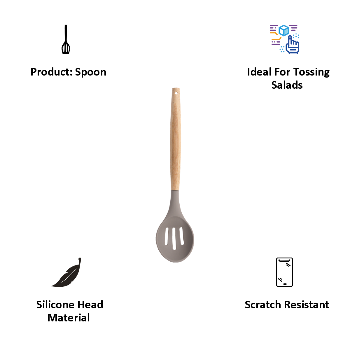 Sabichi Silicon Slotted Spoon (148476, Grey)_3