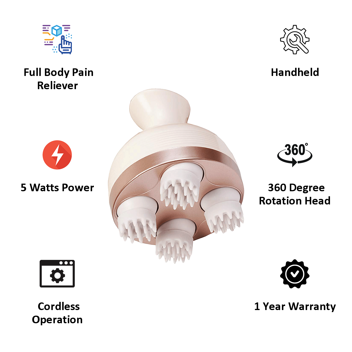 Lifelong Head, Scalp and Full Body Pain Relief Massager (Rechargeable, LLM225, Brown)_4