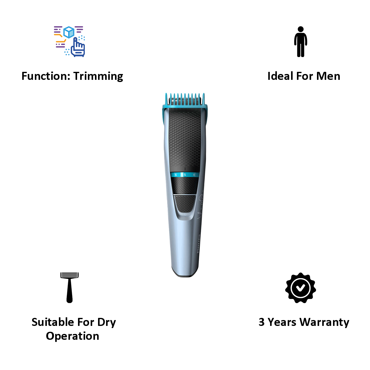 Philips Beardtrimmer Series 3000 Stainless Steel Blades Cordless Beard Trimmer (60 Min Run Time/10h Charge, 10 Length Settings, BT3102/15, Black/Grey)_4