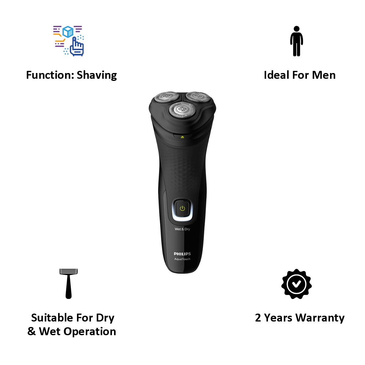 Philips AquaTouch Shaver 1200 Self-sharpening Blades Cordless Wet & Dry Shaver (Pop-up trimmer, 40 Min Run Time/10h Charge, S1223/45, Black)_3