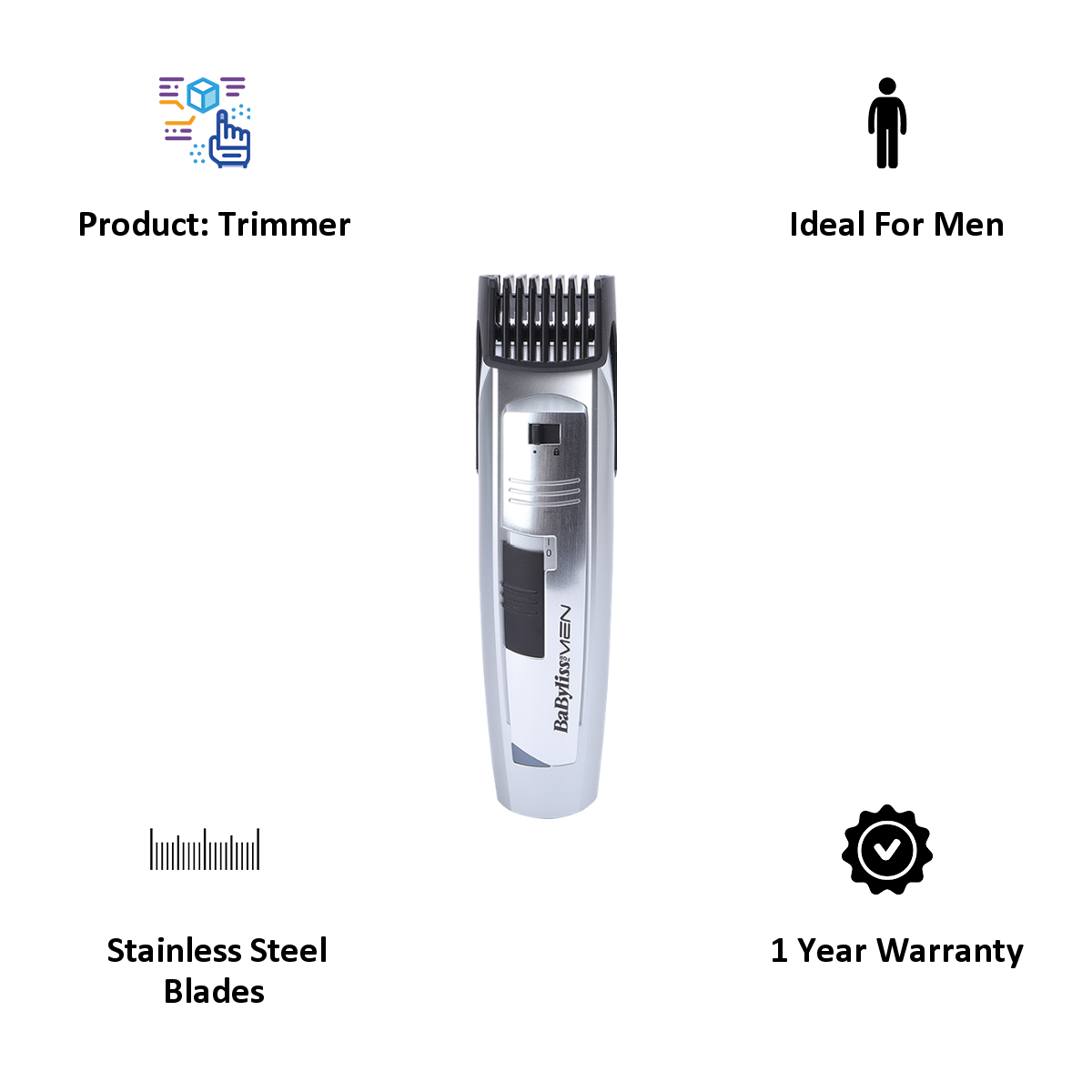Babyliss Stainless Steel Blades Cord/Cordless Operation Beard Trimmer (E827E, Silver)_3