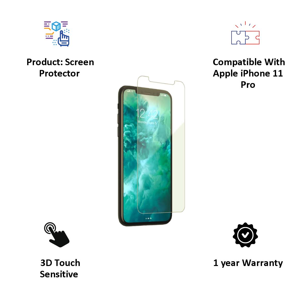 Catz Tempered Glass Screen Protector for Apple iPhone 11 Pro (CZ-IPXPR58S-TG0, Transparent)_2