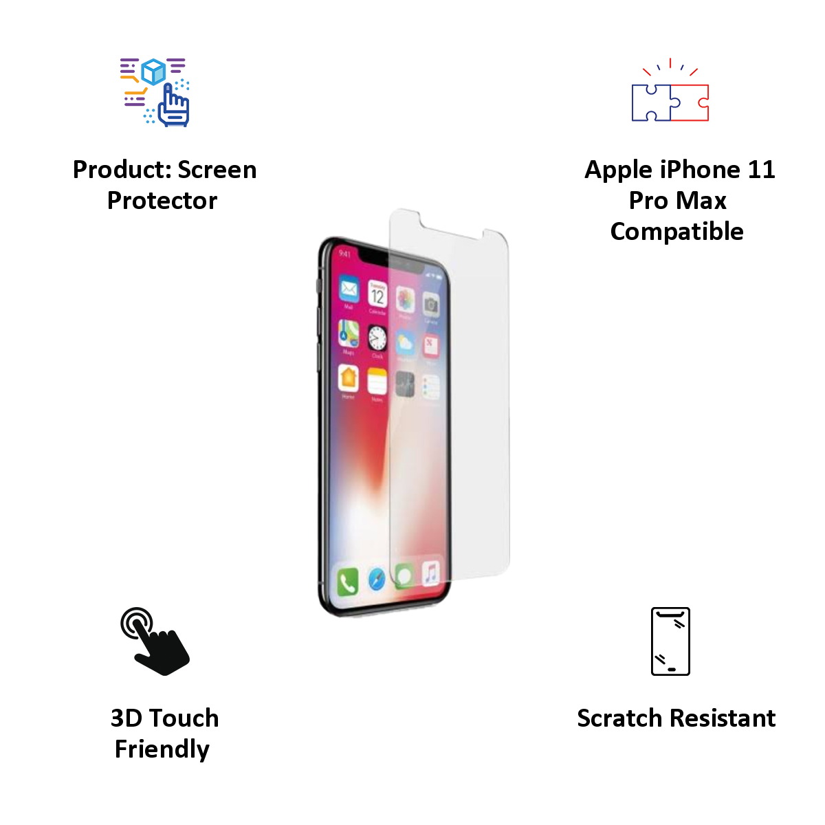 Buy Catz Tempered Glass Screen Protector for Apple iPhone 11 Pro  (CZ-IPXPR58S-TG0, Transparent) Online - Croma