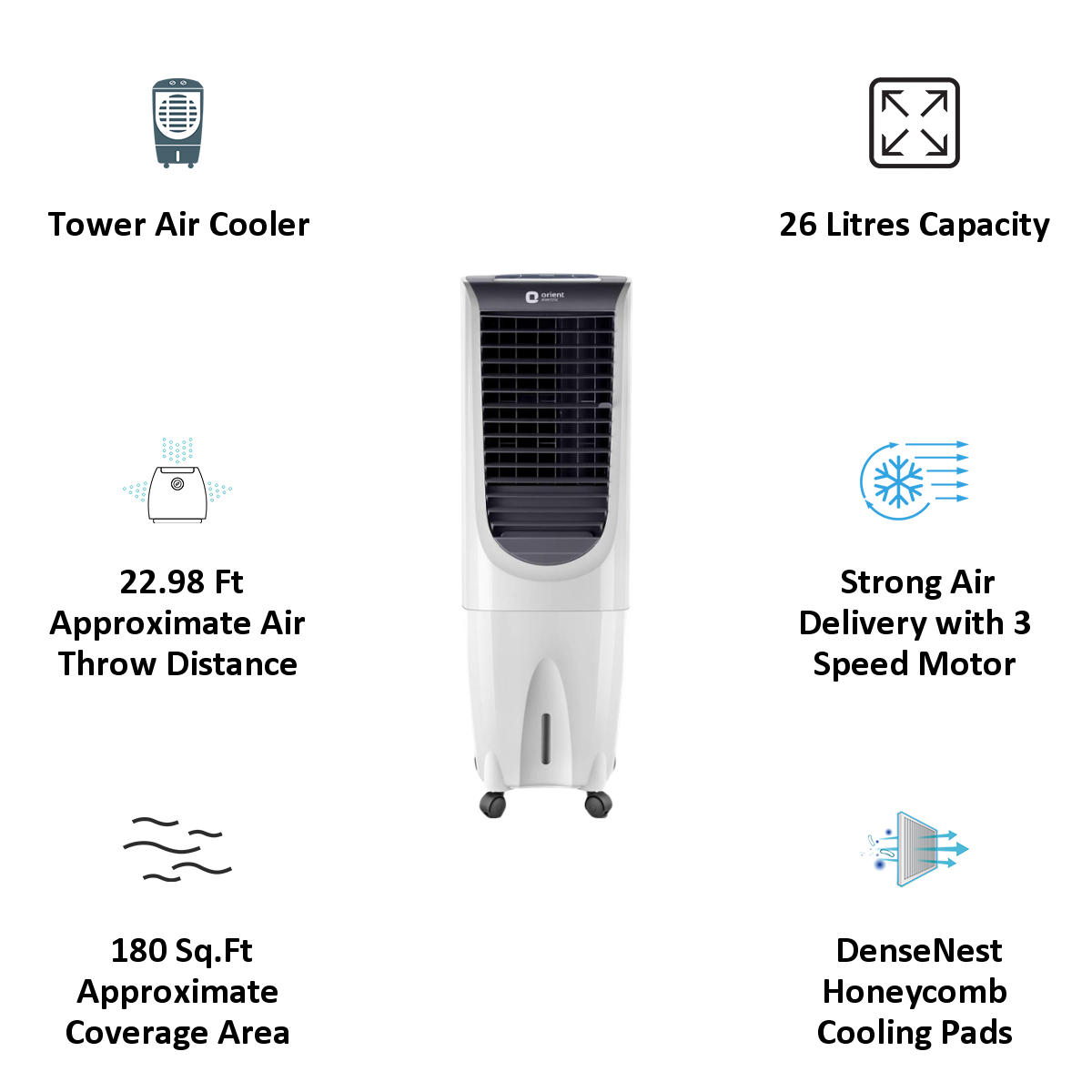 Orient Ultimo Tower 26 Litres Tower Air Cooler (Prevents Mosquito Breeding, CT2604HR, White)_4