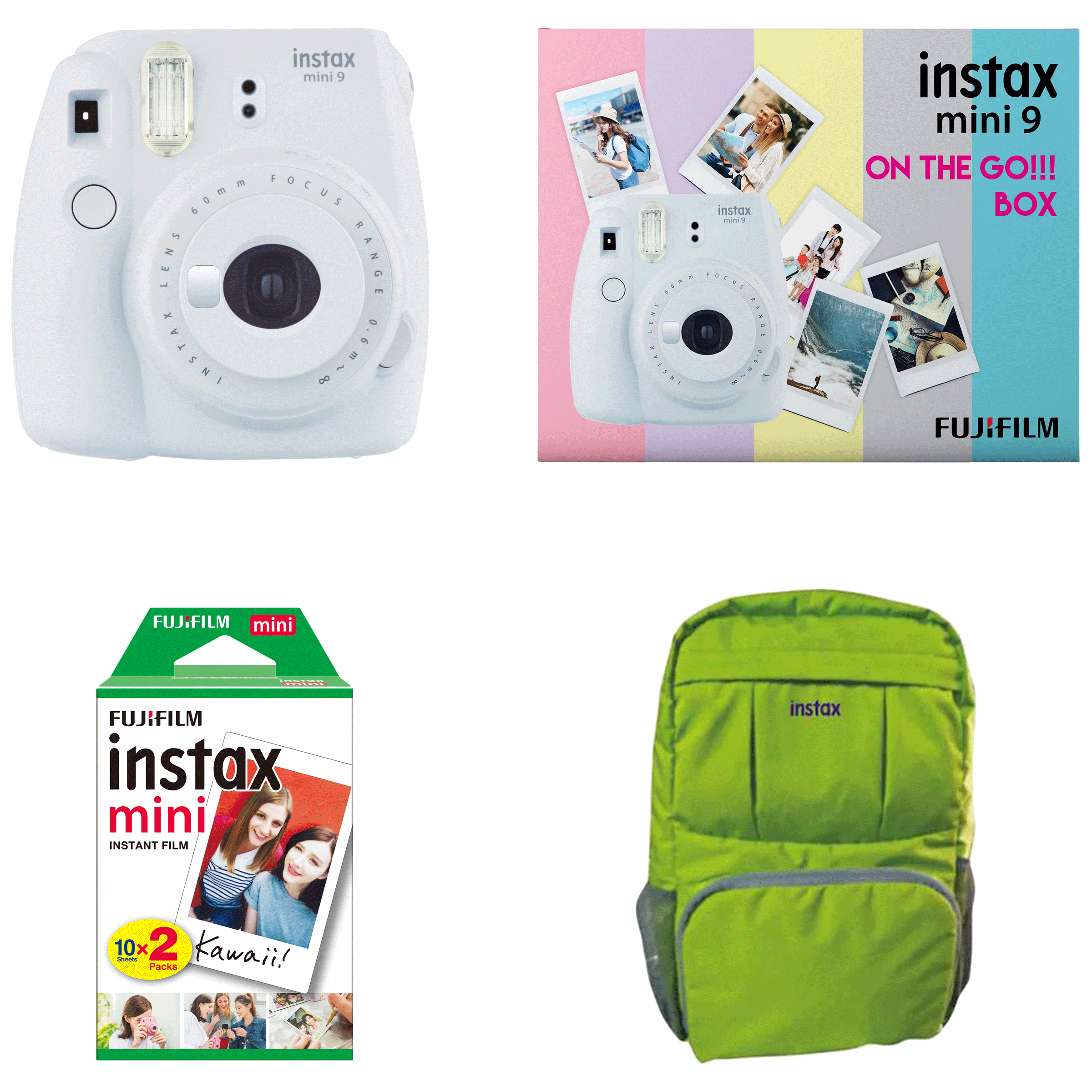 Fujifilm Instax Mini 9 On-The-Go Instant Camera Kit (Automatic Film Feeding Out, Smoky White)_1