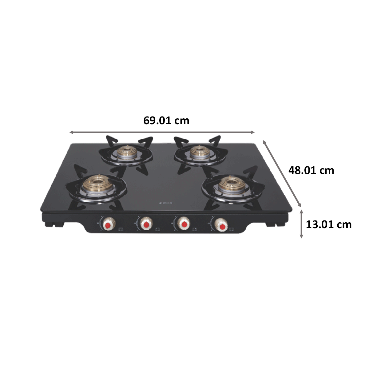 Elica Patio ICT DT 469 4 Burners Glass Gas Stove (Round Euro Coated Grids, Black)_2
