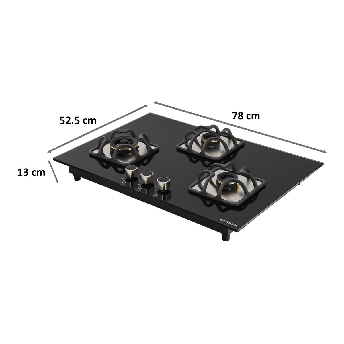 Faber Imperia 783 BRB CI 3 Burner Toughenend Glass Built-in Gas Hob (Cast Iron Pan Supports, 106.0581.647, Black)_2