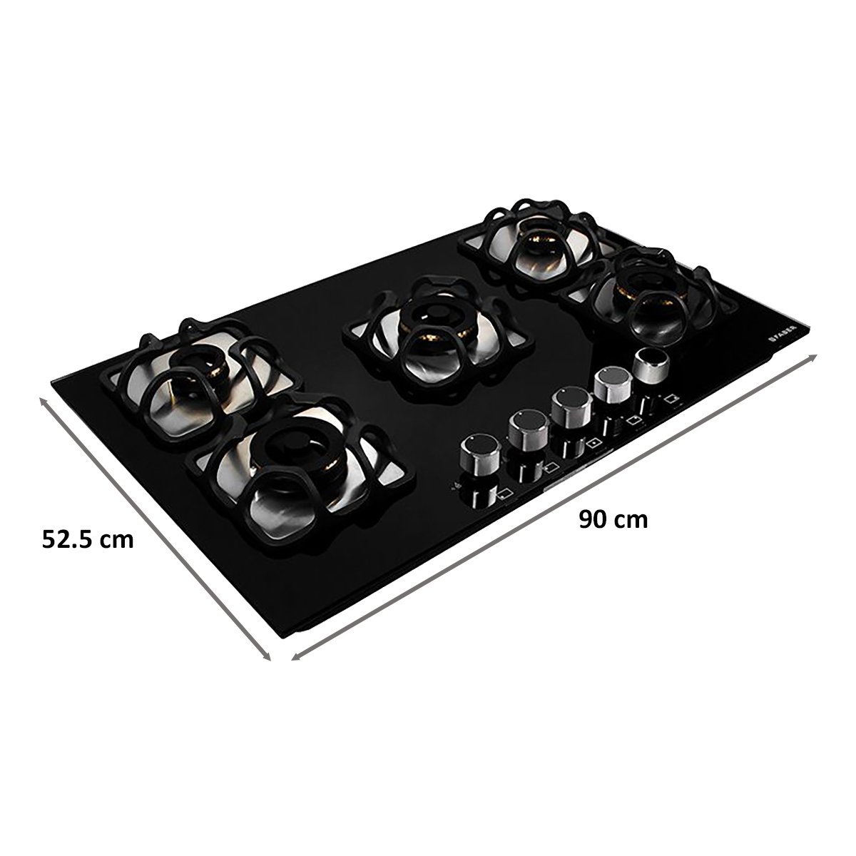 Faber Imperia 905 BRB CI 5 Burner Toughenend Glass Built-in Gas Hob (Cast Iron Pan Supports, 106.0581.649, Black)_2