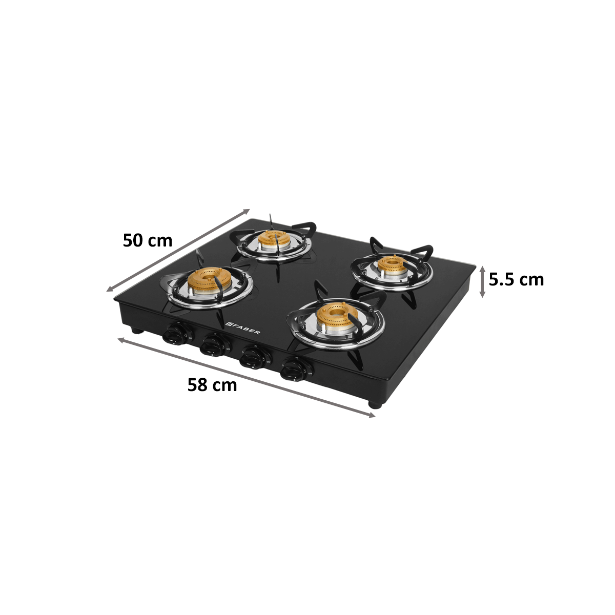 Faber Power 4BB 4 Burner Toughened Glass Gas Stove (Powder Coating Round Pan Support, 106.0629.733, Black)_2