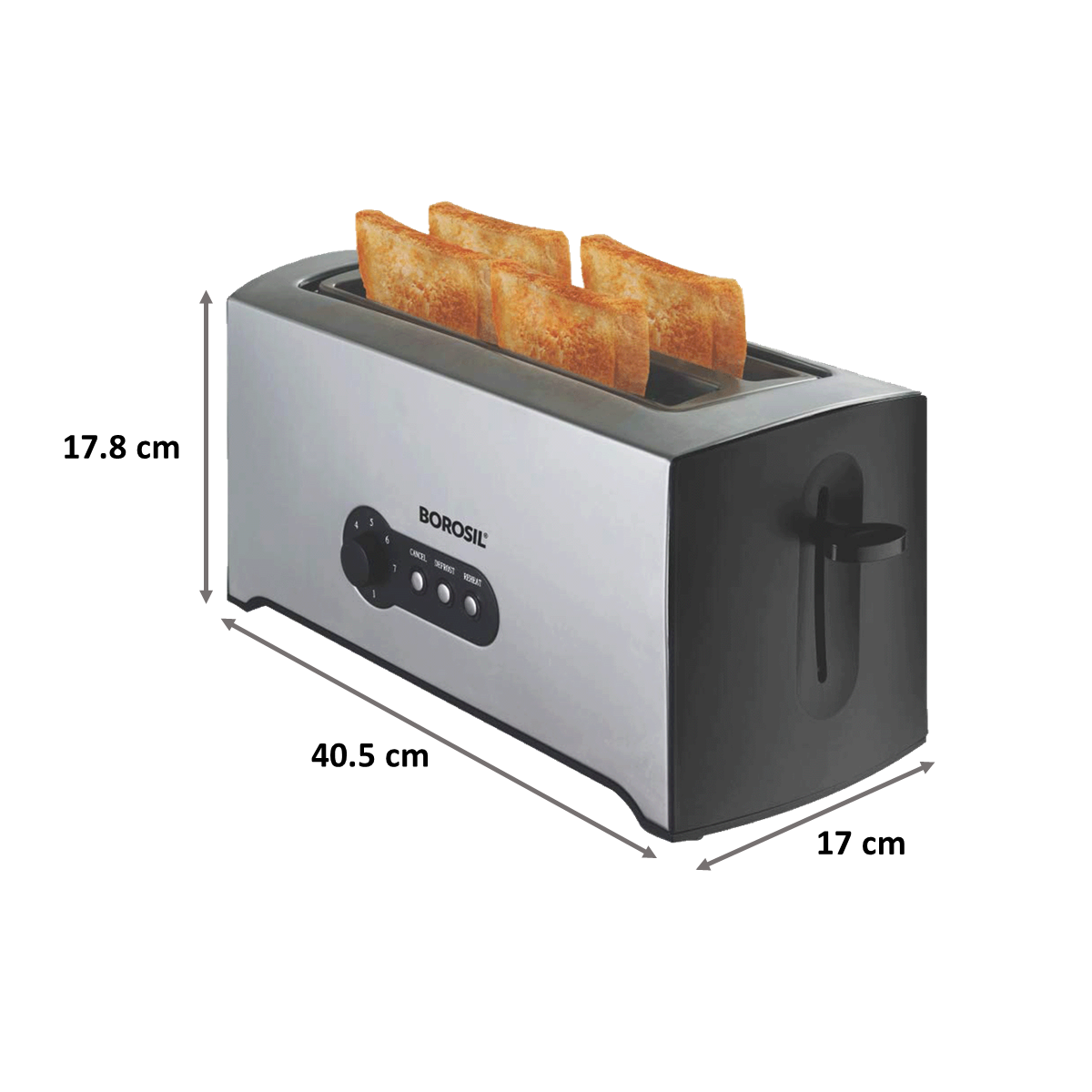 Borosil Krispy 1500 Watts 4 Slice Automatic Pop-Up Toaster (Dual Bread Guide, BTO1500SS22, Silver)_2
