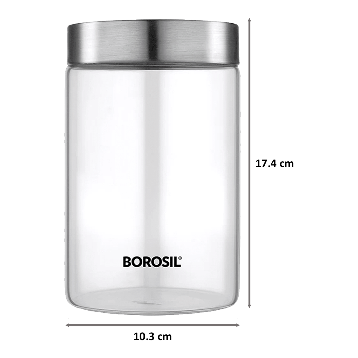 Borosil Endura 0.9 Litres Stainless Steel Lid Jar (BVVGJRSS900, Transparent)_2