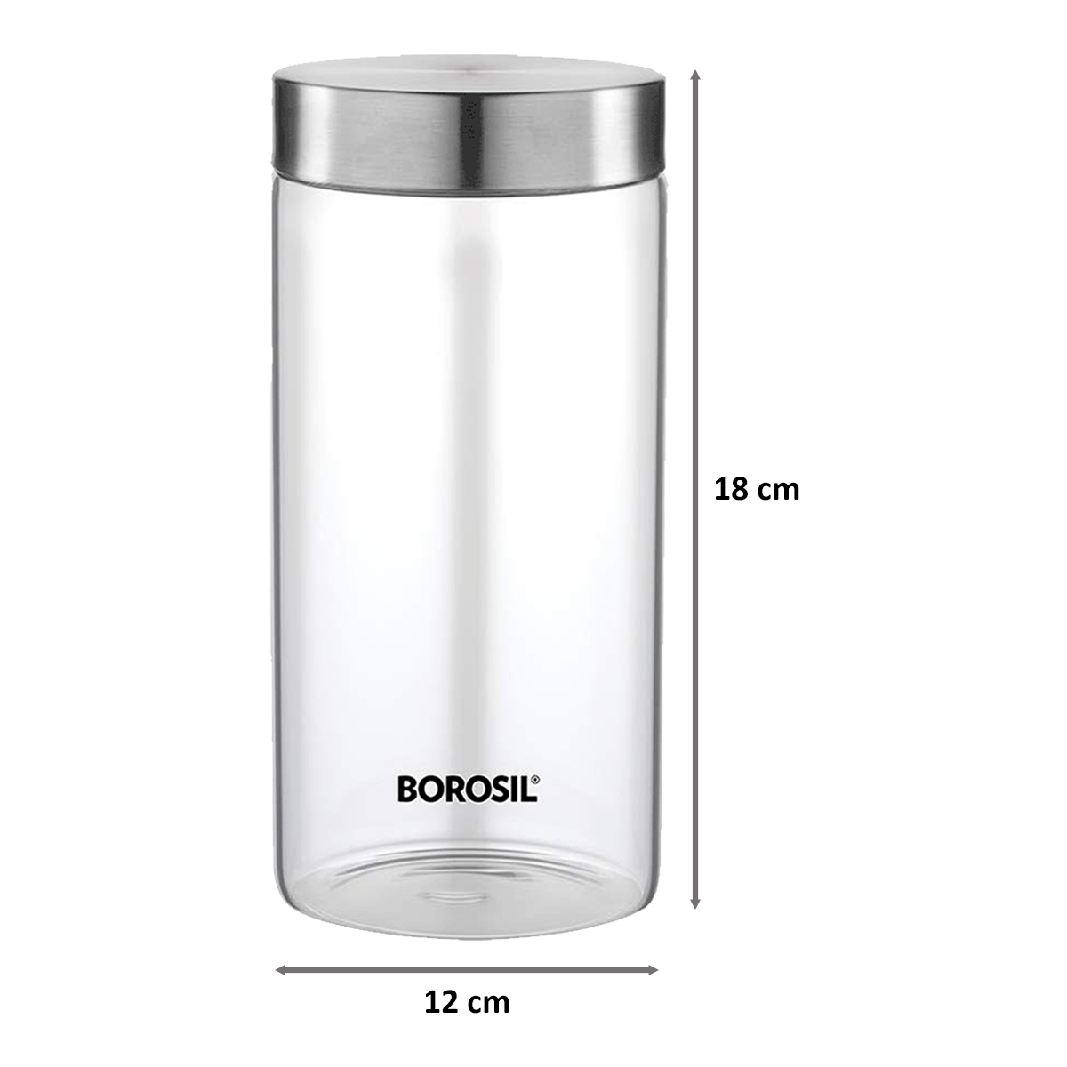 Borosil Endura 1.2 Litres Stainless Steel Lid Jar (BVVGJRSS1200, Transparent)_2