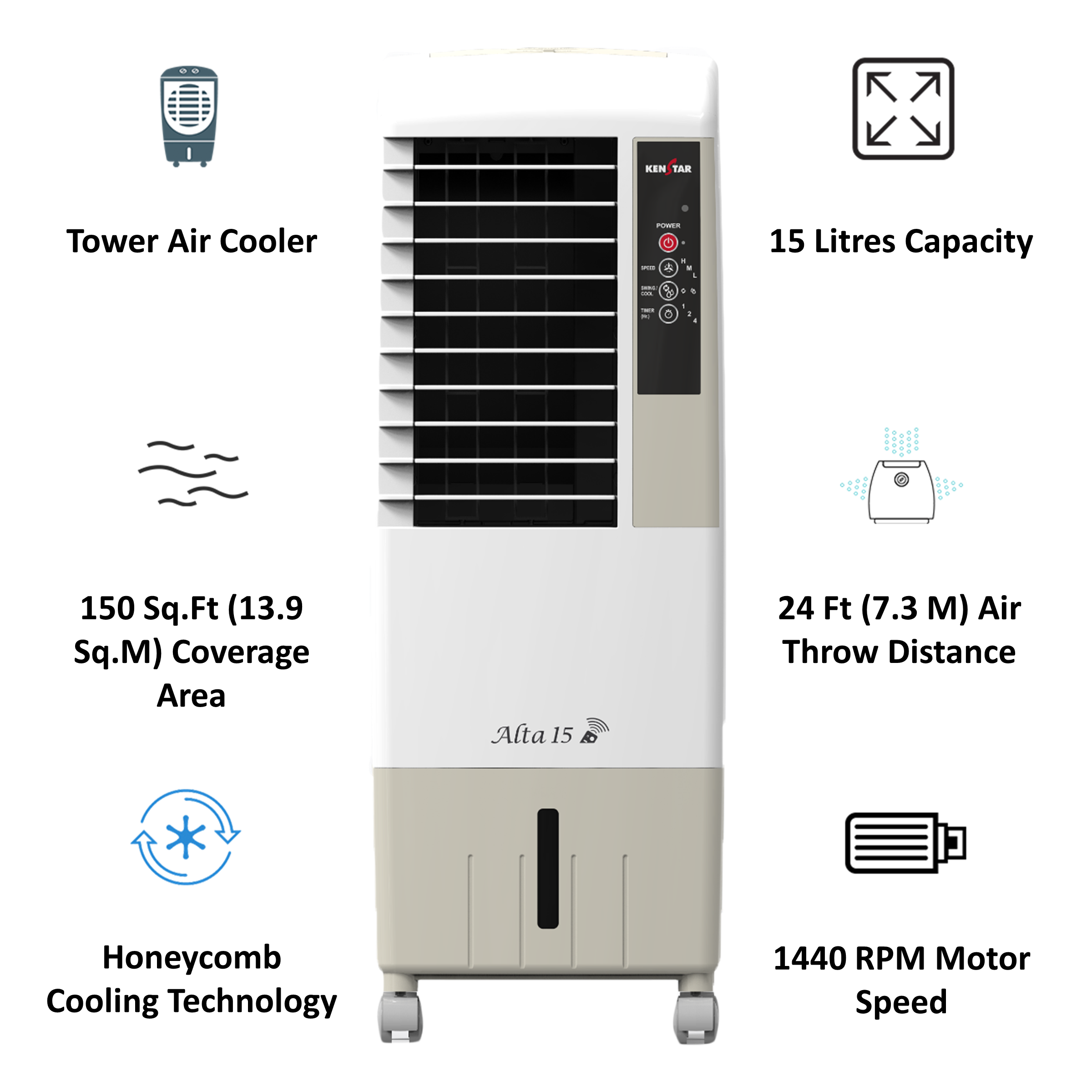 Kenstar Alta 15 Litres Tower Air Cooler (Inverter Compatible, KCLALTGY015BRH-ELM, Gold)_4