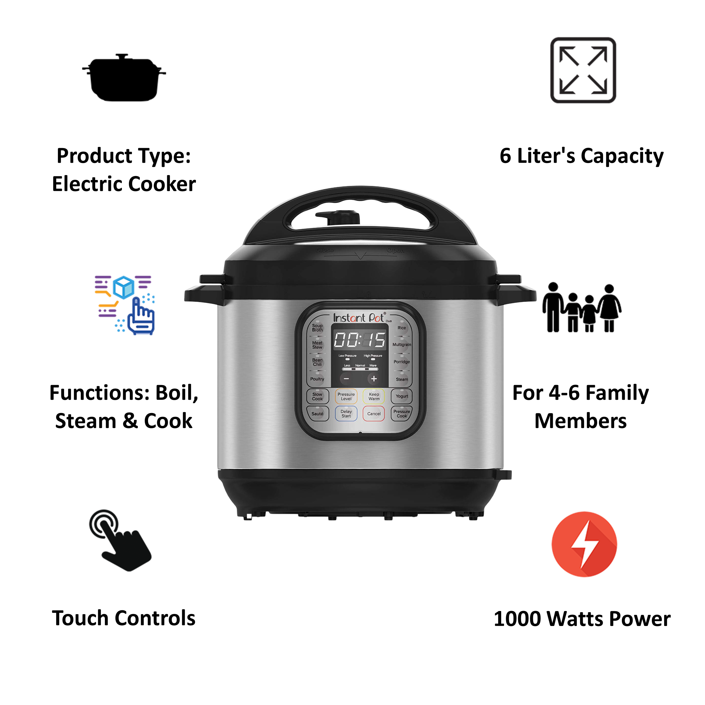 Buy Instant Pot Duo 5.7 Litres Electric Cooker (Keep Warm Function ...