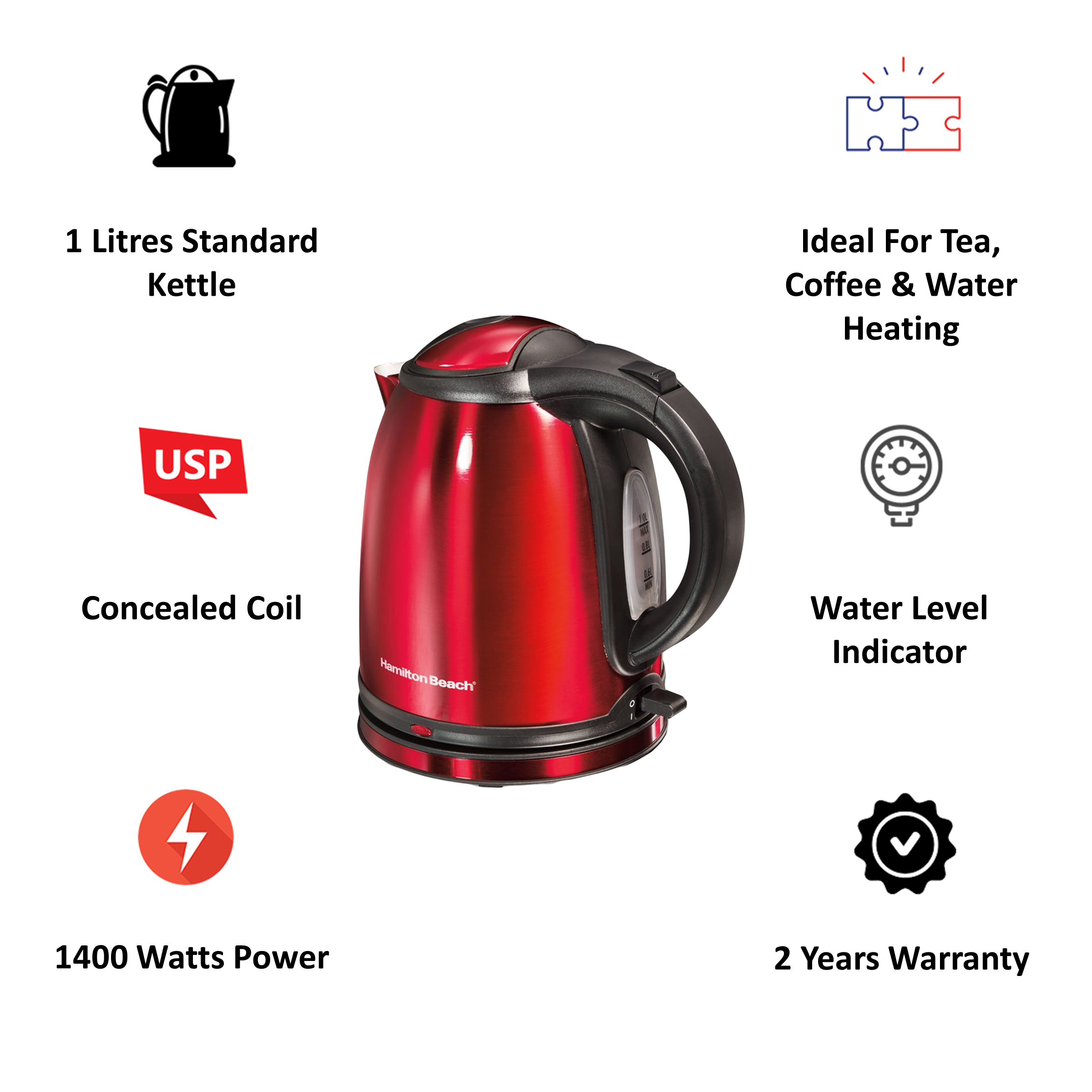 Best Buy: Hamilton Beach 1 Liter Electric Kettle (40997) Red, Stainless  Steel 40997