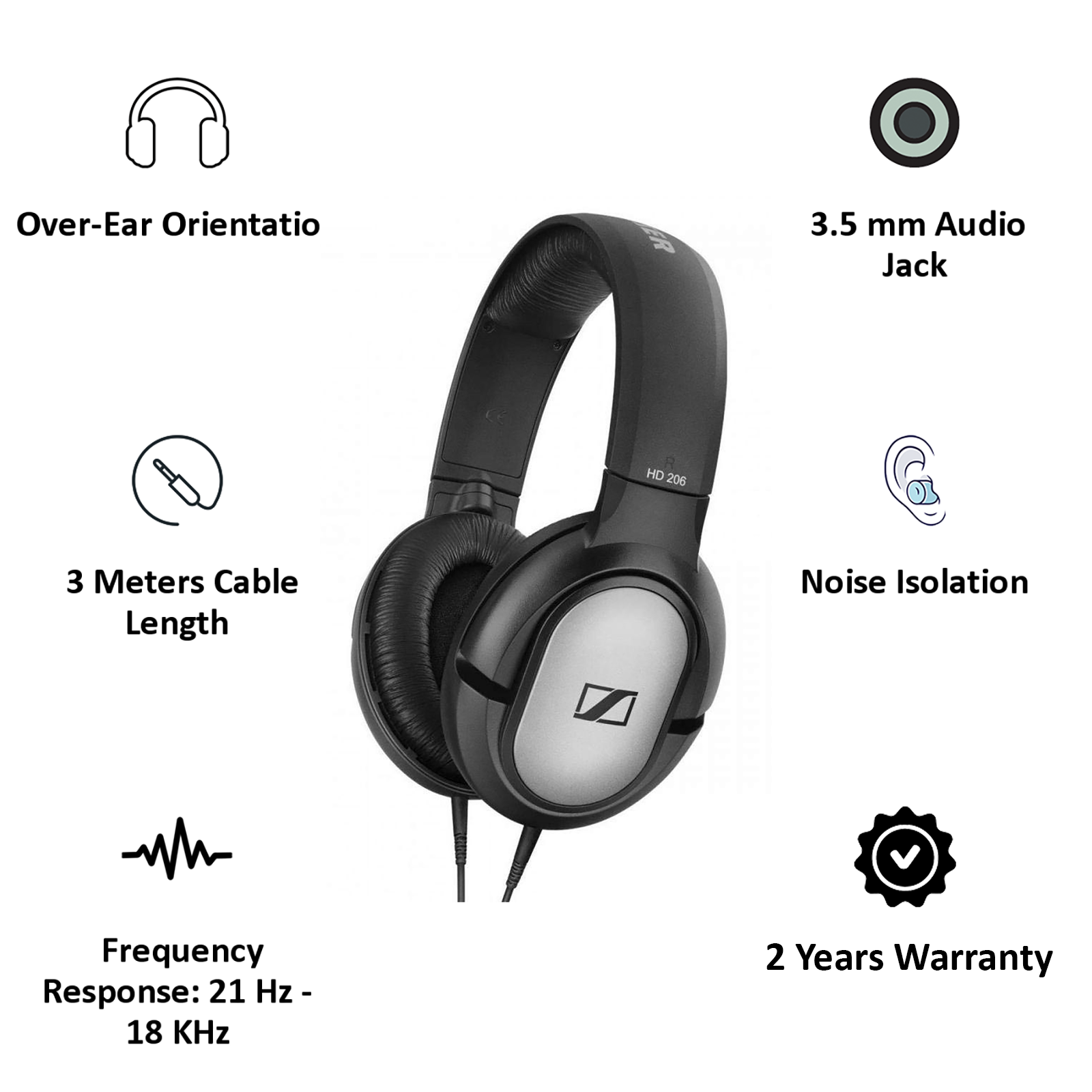 Sennheiser Headphone HD 206 (Black) Price, Specifications  Features.