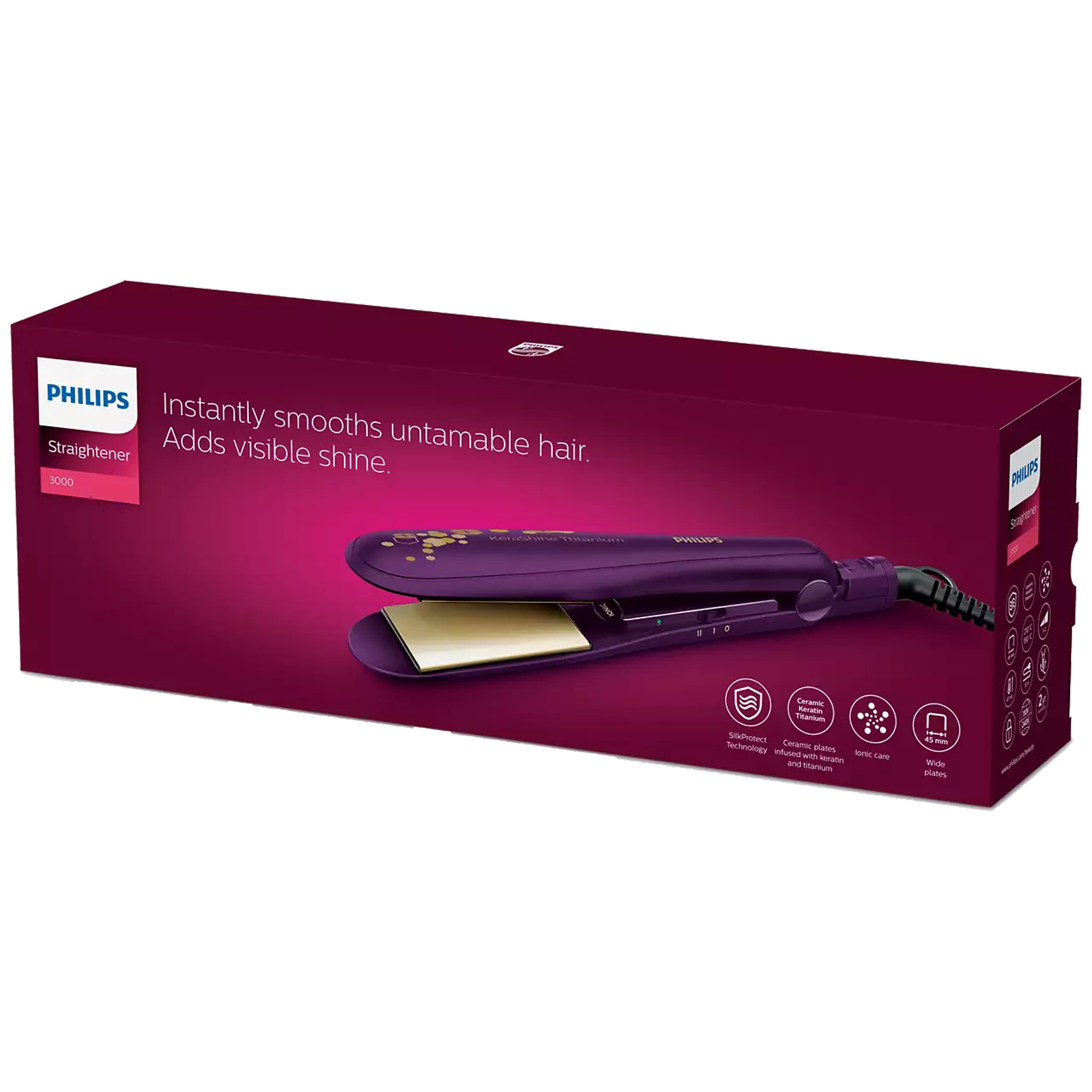 Buy Philips 3000 Series Corded Straightener (SilkProtect Technology,  BHS738/00, Wine) Online - Croma
