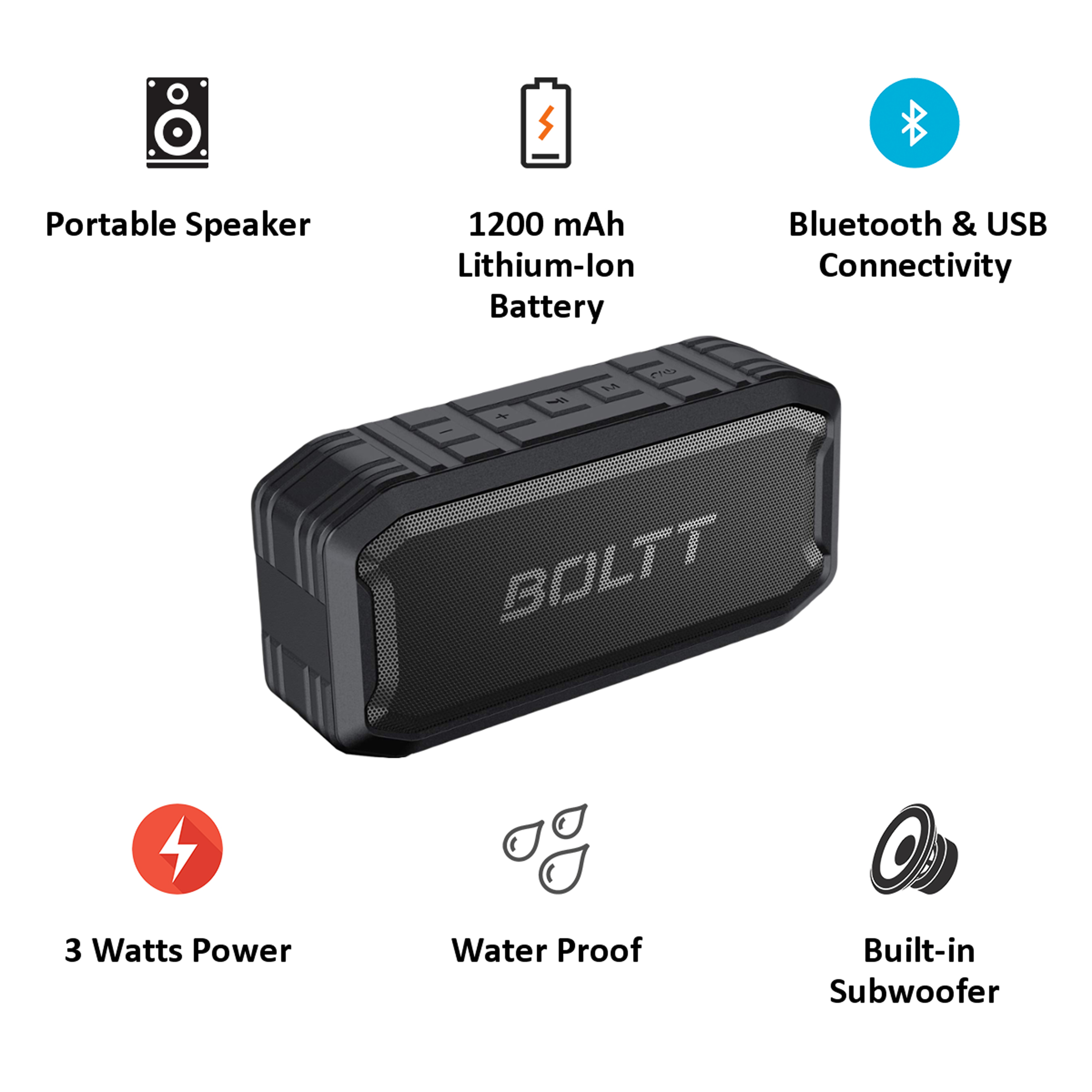 Fire-Boltt Xplode 3 Watts Portable Bluetooth Speaker (360 Degree Surround Sound, BS1500, Black)_3