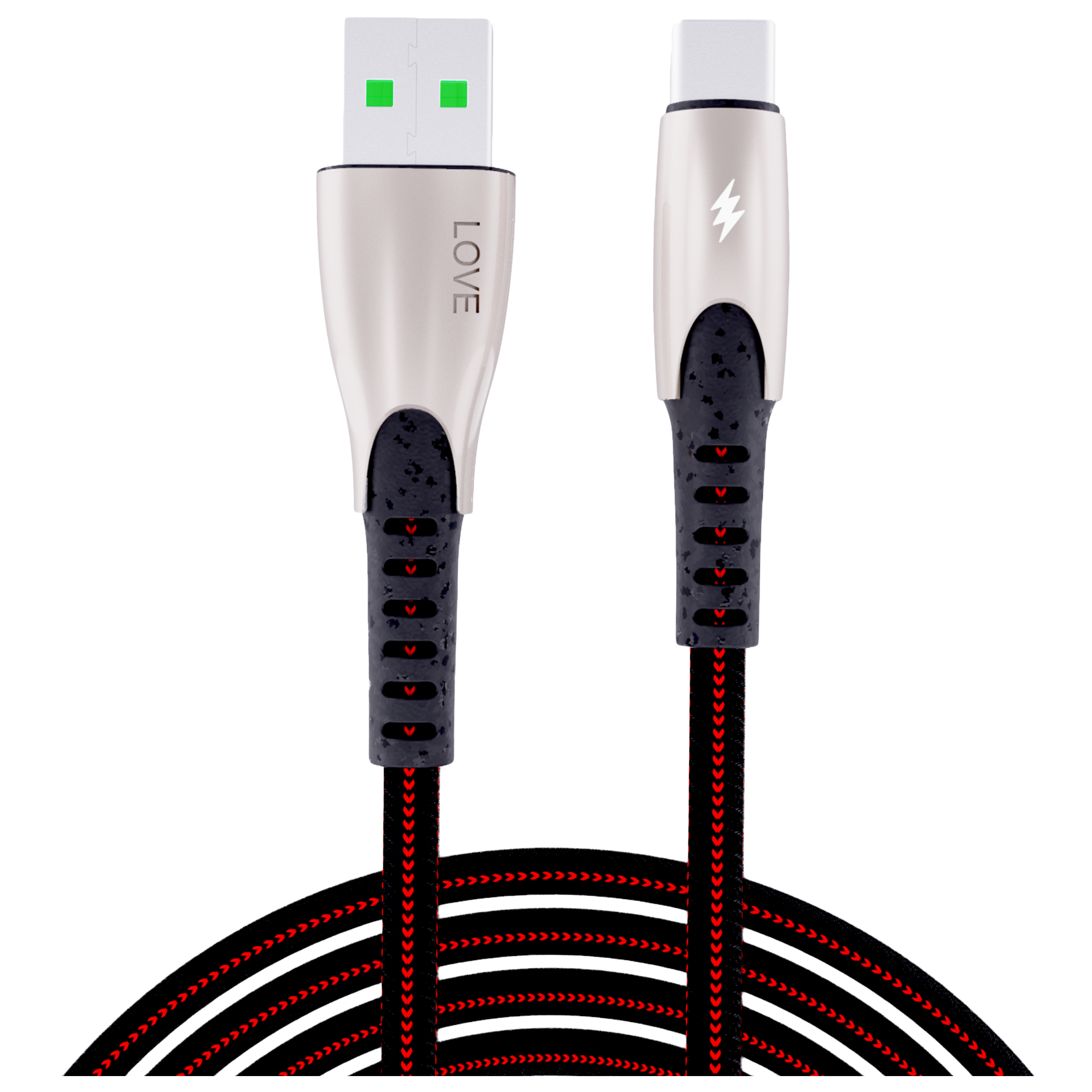 Back-Brainers - Back-Brainers Love TPE 1.2 Meter USB 2.0 (Type-A) to USB 3.0 (Type-C) Power/Charging USB Cable (Fast Charging Compatible, BB-12020, Black)