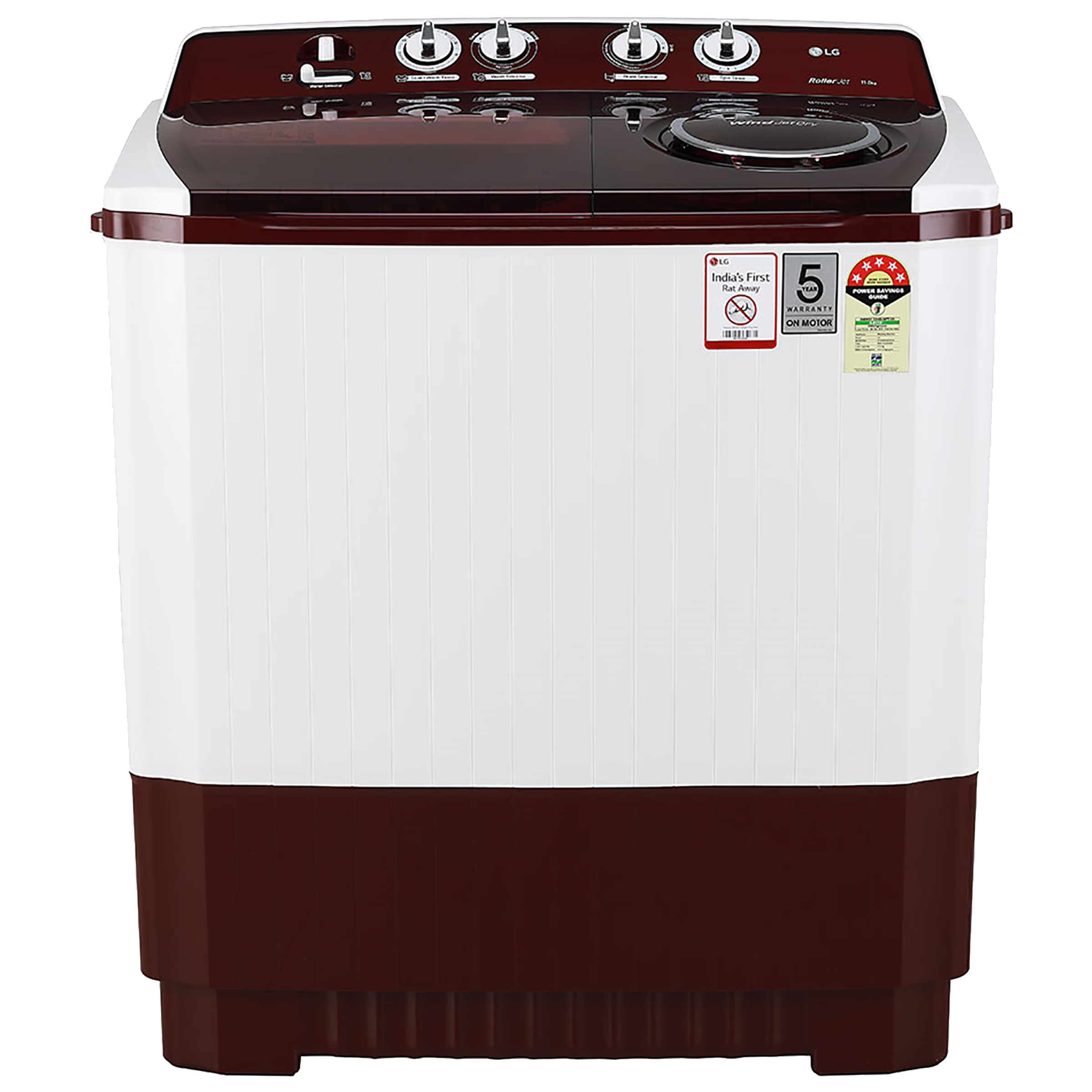 

LG 11 Kg 5 Star Semi-Automatic Top Loading Washing Machine (ABGQEIL, Burgundy), No color