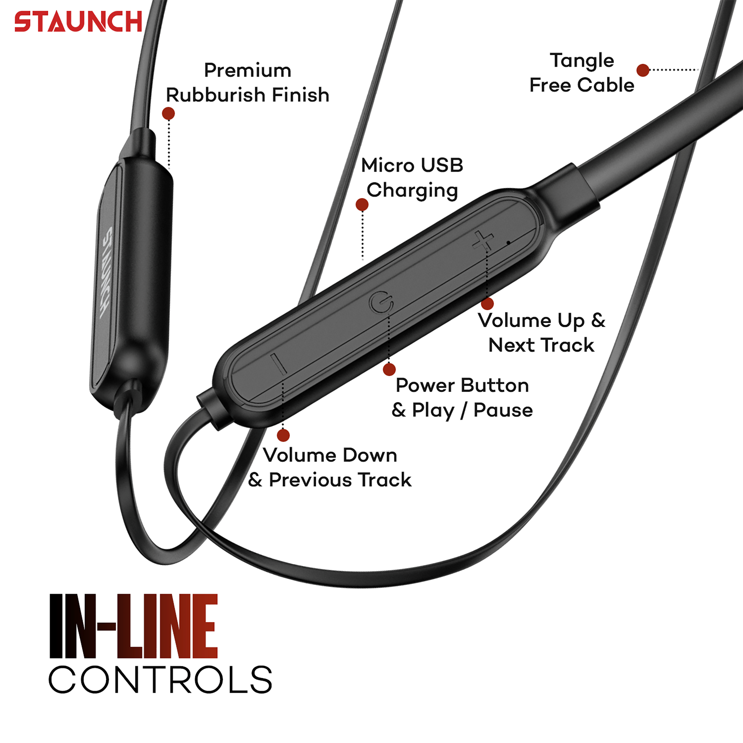 Staunch Flex 100 Pro In-Ear Wireless Earphone with Mic (Bluetooth 4.0, IPX4 Water Resistant, Black)_3