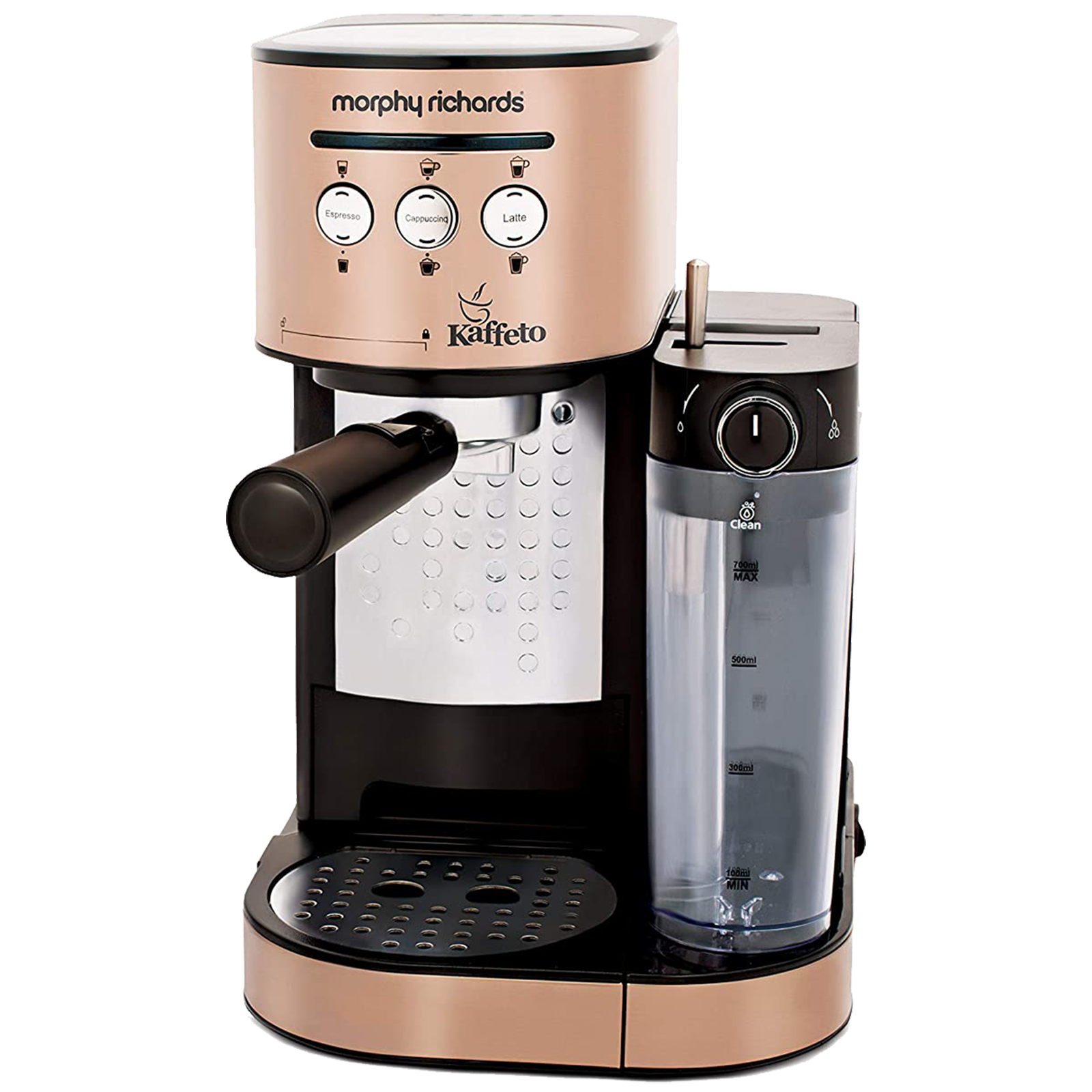   Morphy Richards Kaffeto Fully Automatic Coffee Maker (Makes Espresso/Latte/Cappuccino & Milk Frothing, Dish Washer Safe, 350011, Copper)_1