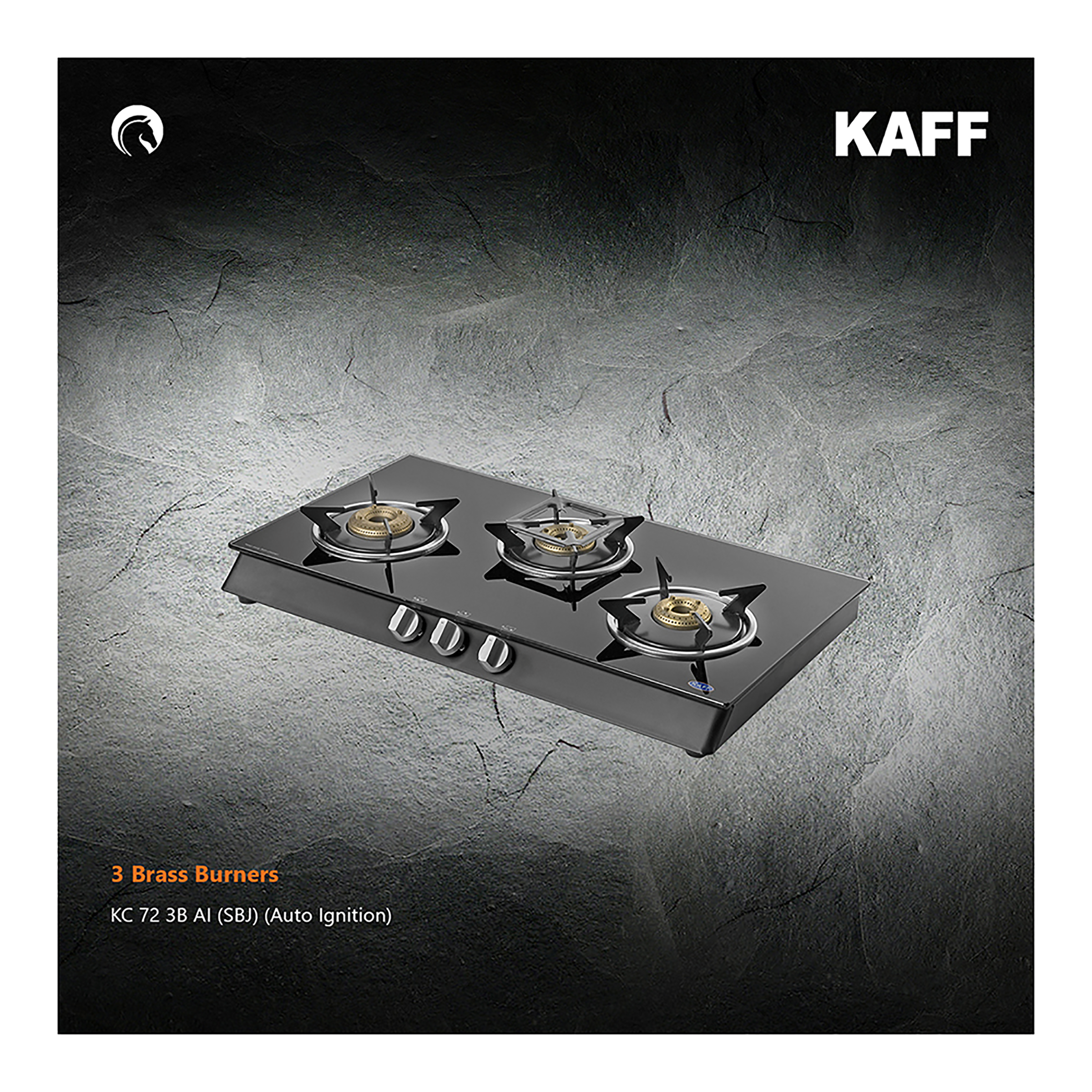 Kaff 3 Burner Glass Gas Stove (Black Toughened Glass, KC72 3B AI SBJ, Black)_4