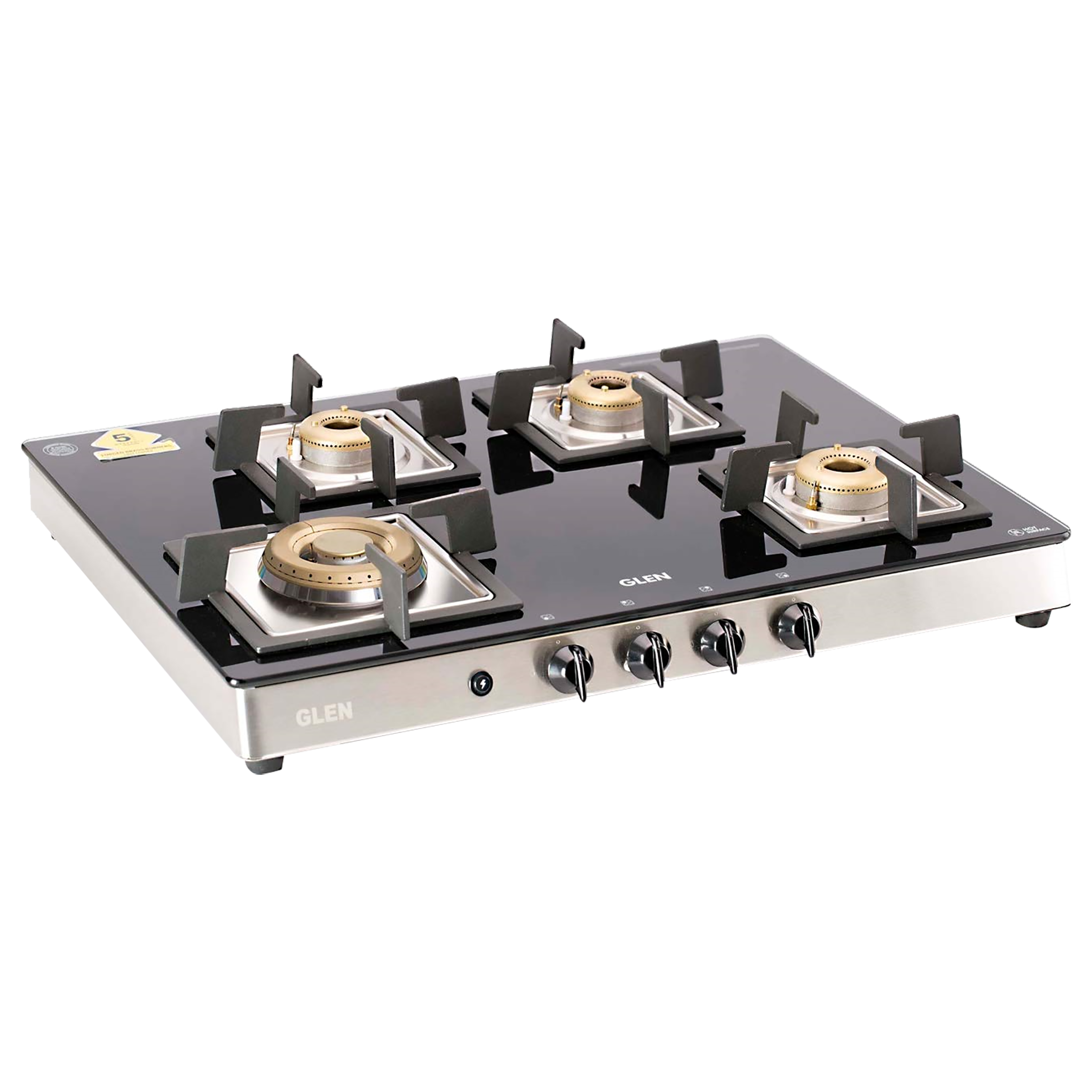 

Glen 4 Burner Glass Gas Stove (Multi Spark Auto Ignition, 1048 SQ GT AI FBB TR FFD, Black), No color