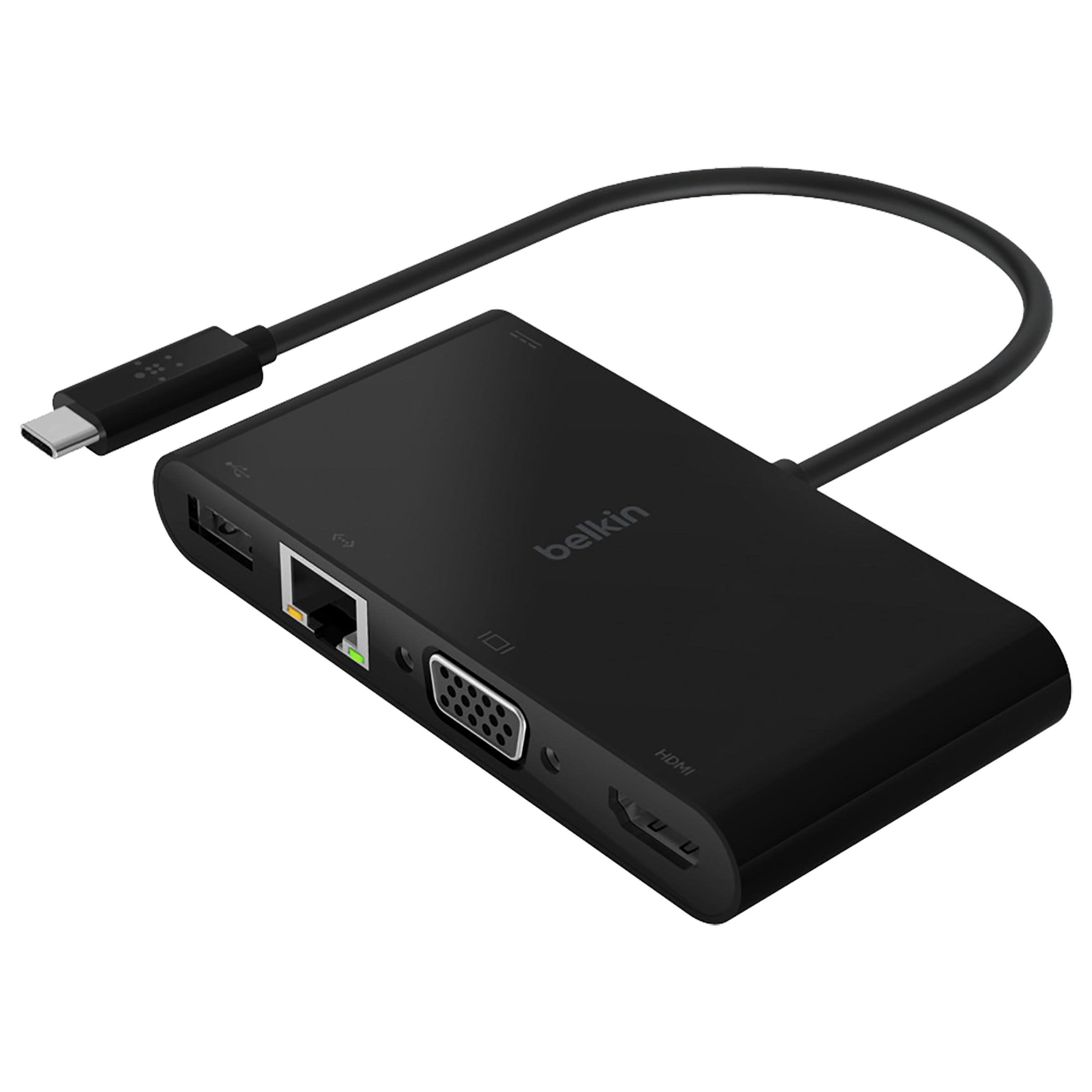 Belkin 15 Meter USB 2.0 (Type-C) to Ethernet / USB 3.0 (Type-A) / VGA / HDMI (Type-A) Multi Utility Multiport Adapter (Supports Data Transfer, AVC004btBK, Black)_1
