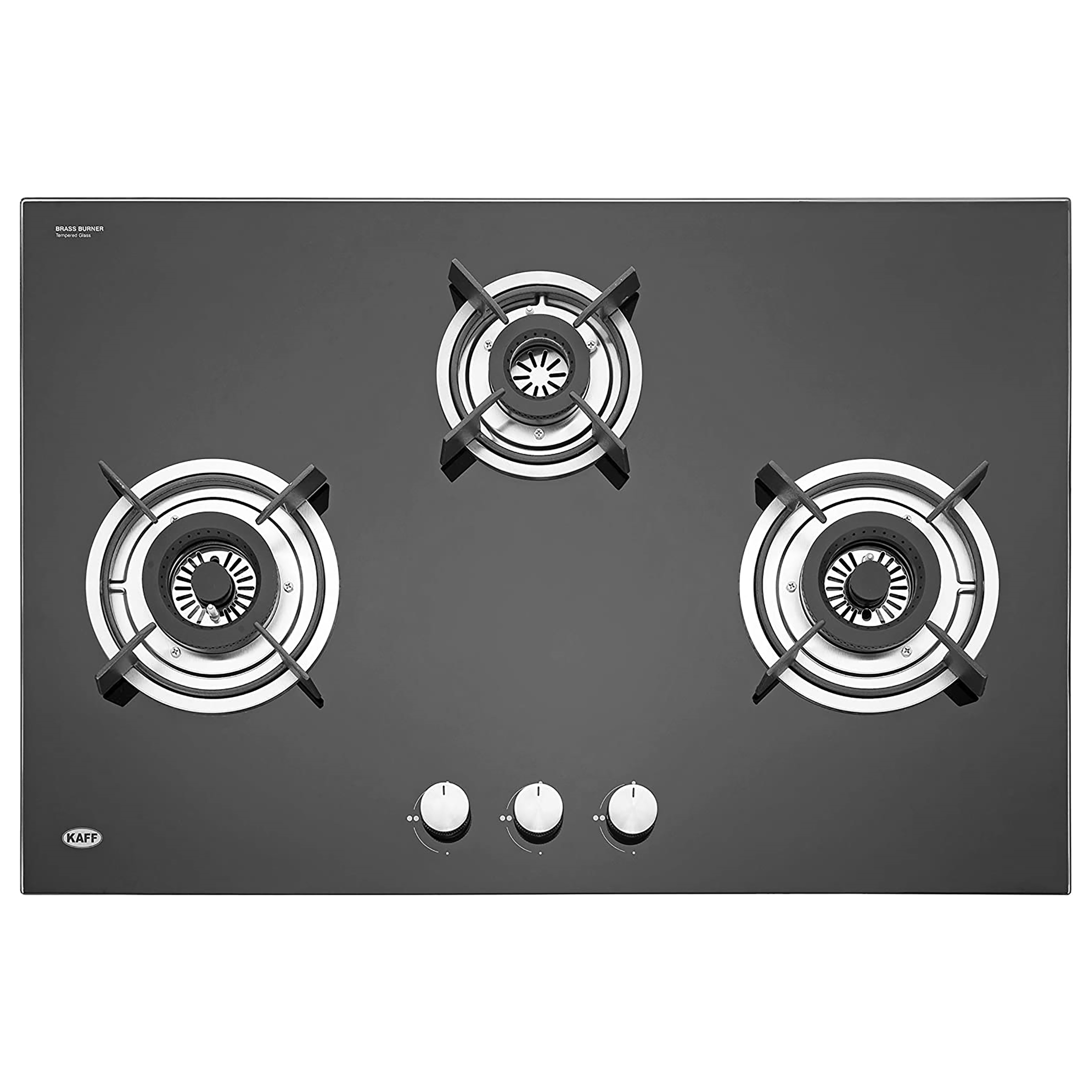 Kaff HBR 783 B 3 Burner Glass Built-in Gas Hob (Easy Grip Knobs, Black)