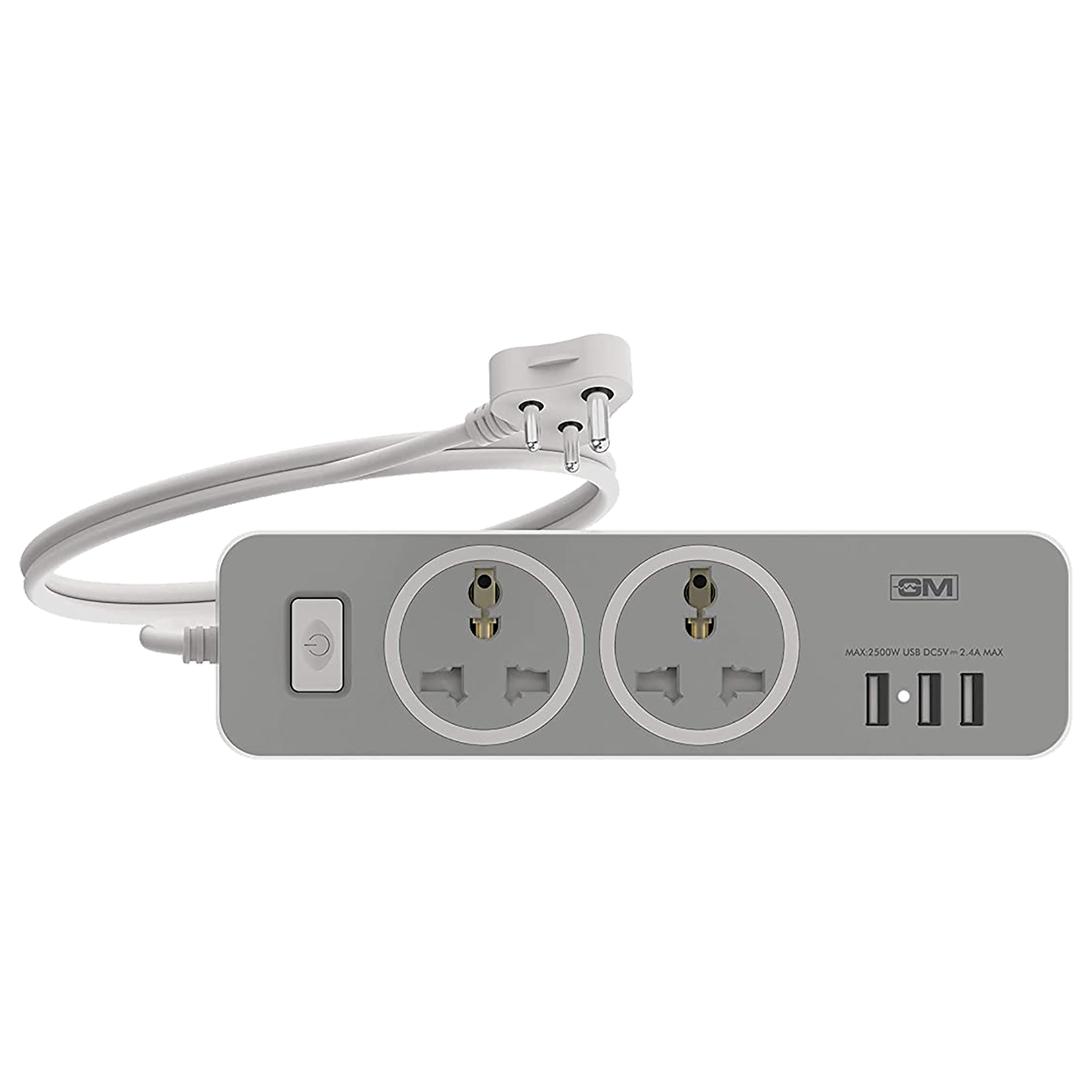 

GM Cuba 2 Sockets Extension Board 2 Meters (LED Indicator, GM 3262, White/Grey), No color