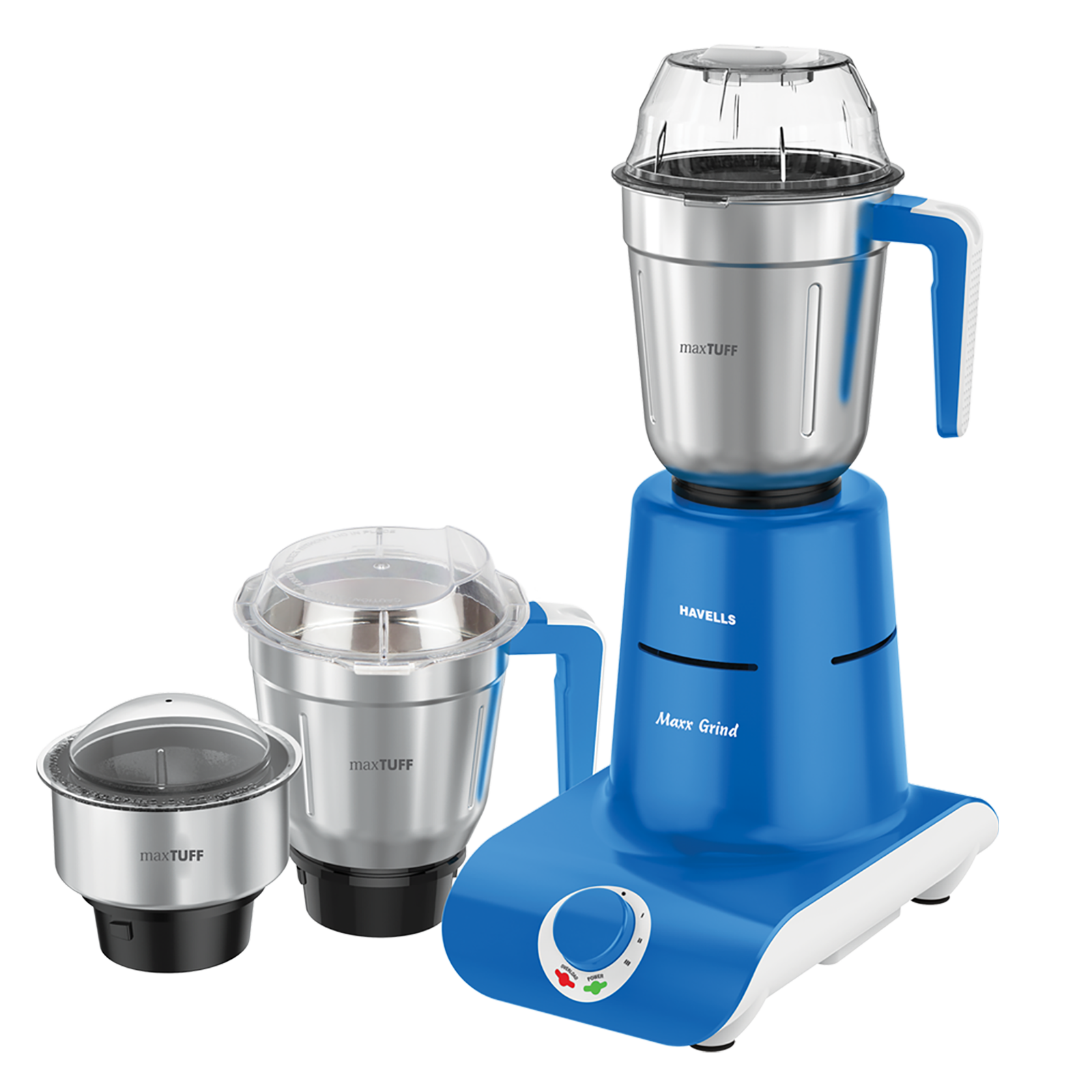 

Havells Maxx Grind Plus 750 Watts 3 Jars Mixer Grinder (Transparent Polycarbonate Lid, GHFMGBKB075, Blue), No color