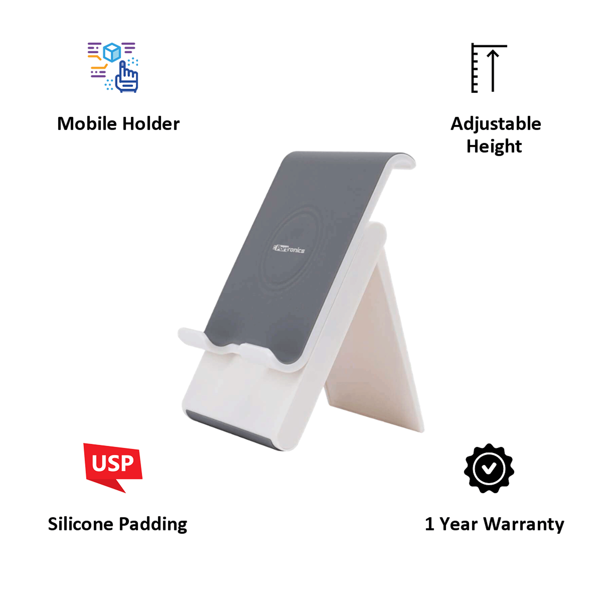 Portronics Paddie Mobile Holder For Mobile & Tablet (Angle Adjustable, POR 1034, White)_3