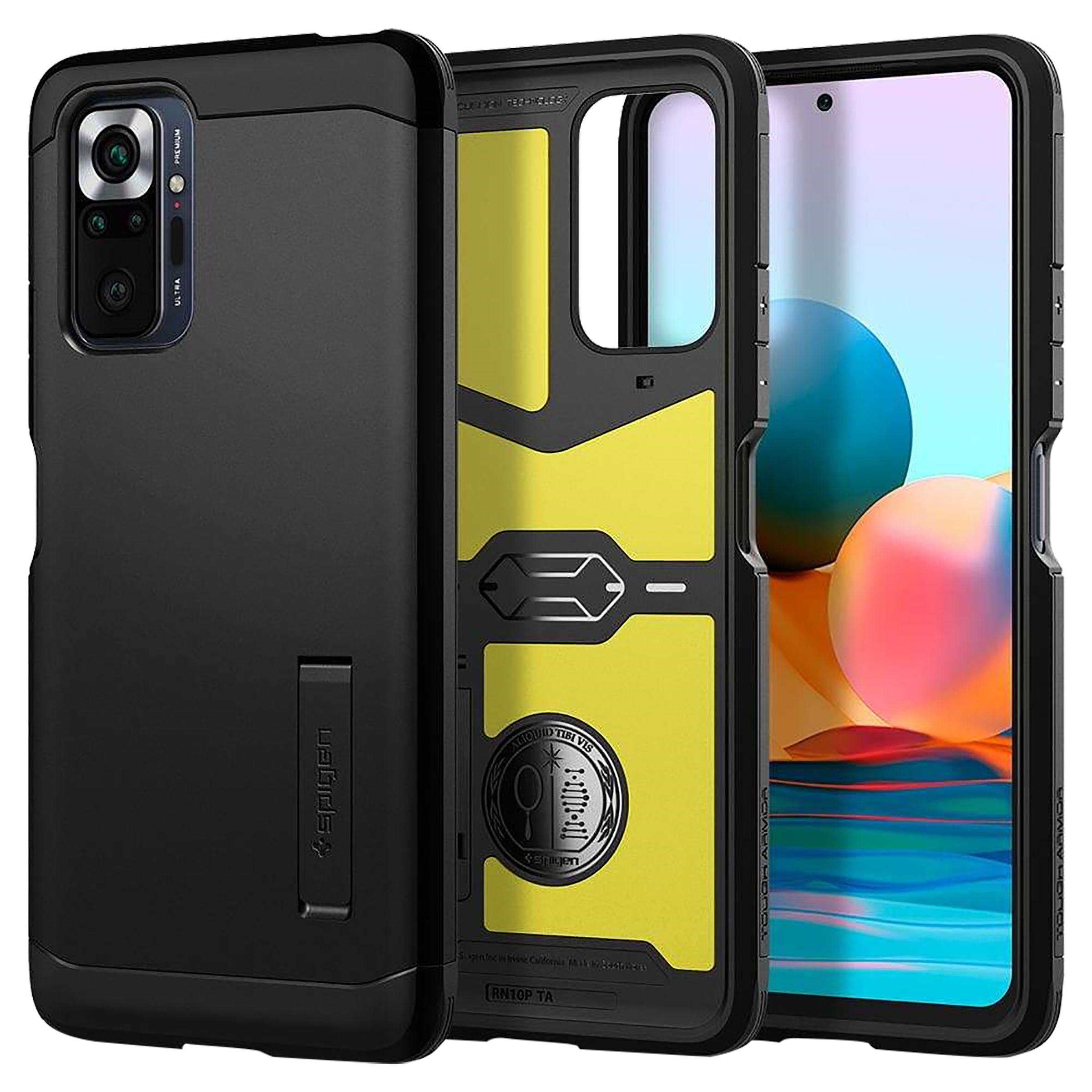 

Spigen Tough Armor TPU & PC Back Case For Redmi Note 10 Pro (Air Cushion Technology, ACS02846, Black), No color