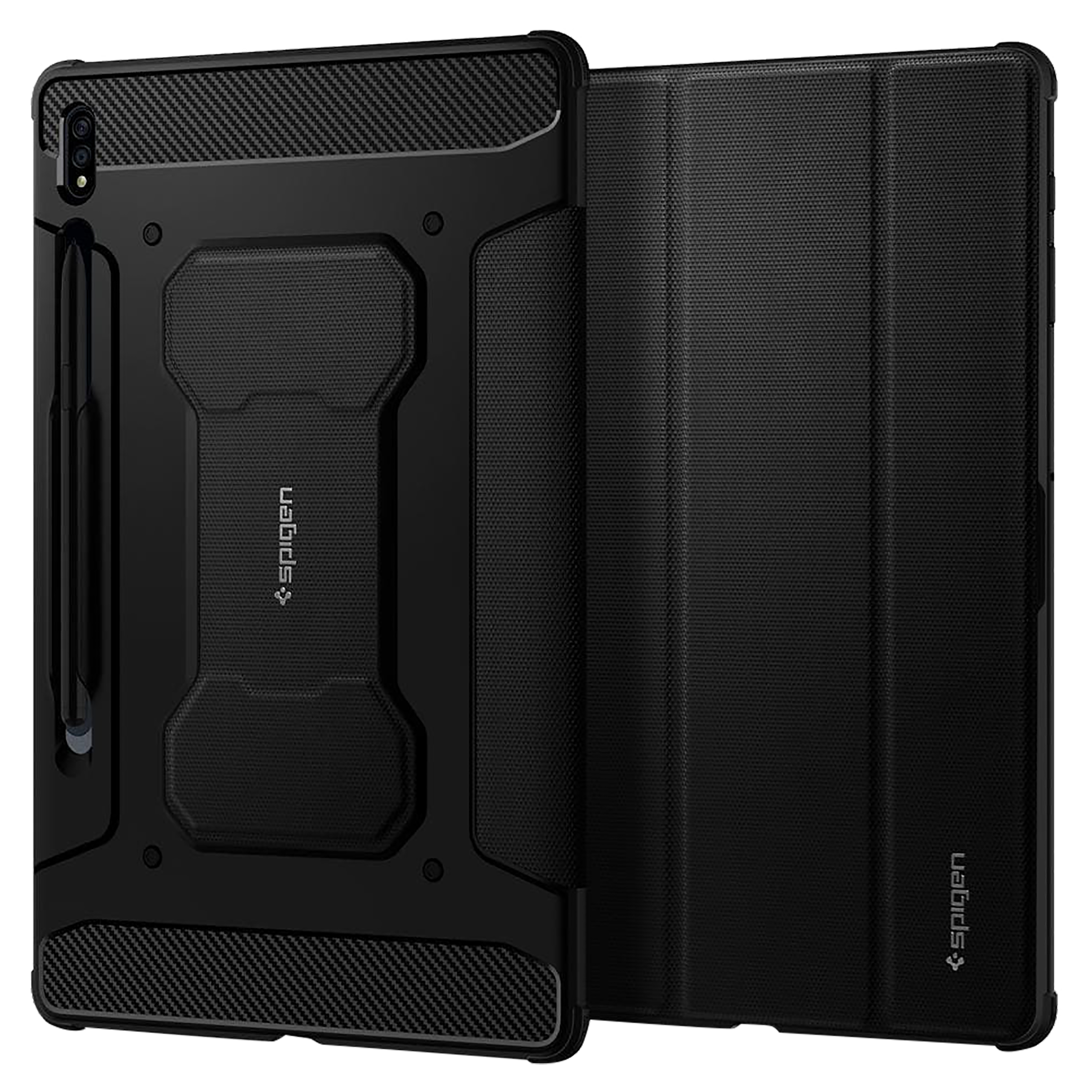 

Spigen Rugged Armor Pro PU Leather & TPU Full Cover Case For Galaxy Tab S7 Plus (Air Cushion Technology, ACS01607, Black), No color