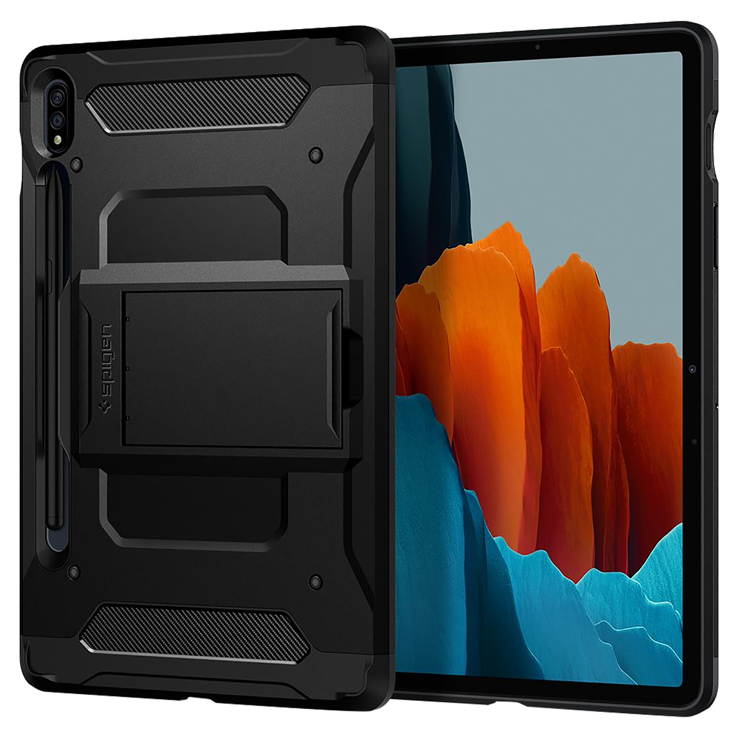 spigen Tough Armor Pro TPU & Polycarbonate Back Cover for SAMSUNG Galaxy Tab S8, Tab S7 (Built-In Pen Storage, Black)