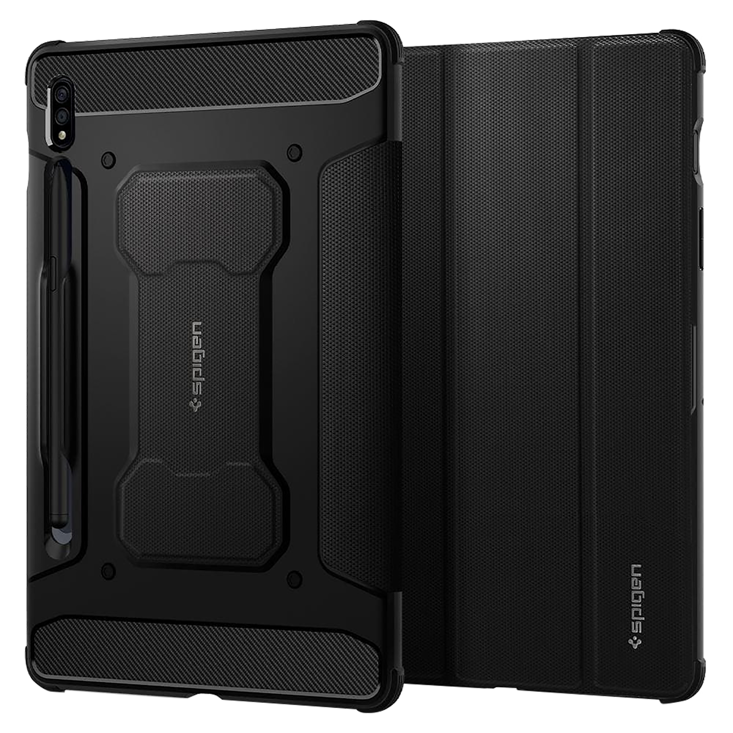 spigen Rugged Armor Pro TPU Flip Cover for SAMSUNG Galaxy Tab S8, Tab S7 5G, Tab S7 (Support S Pen Holder, Black)