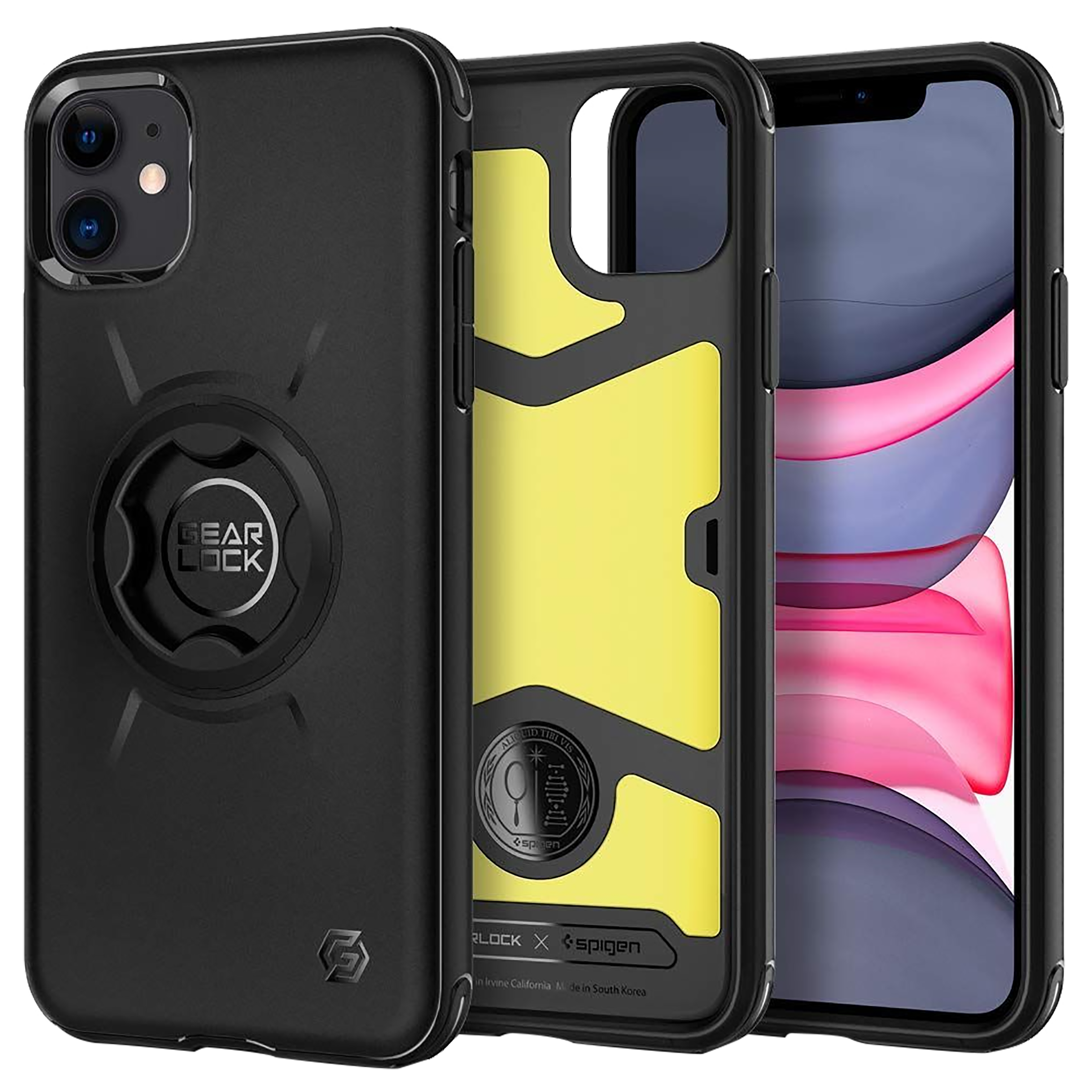 

Spigen Gearlock Bike Mount TPU Back Case For iPhone 11 (Built-In Mounting System, ACS00279, Black), No color