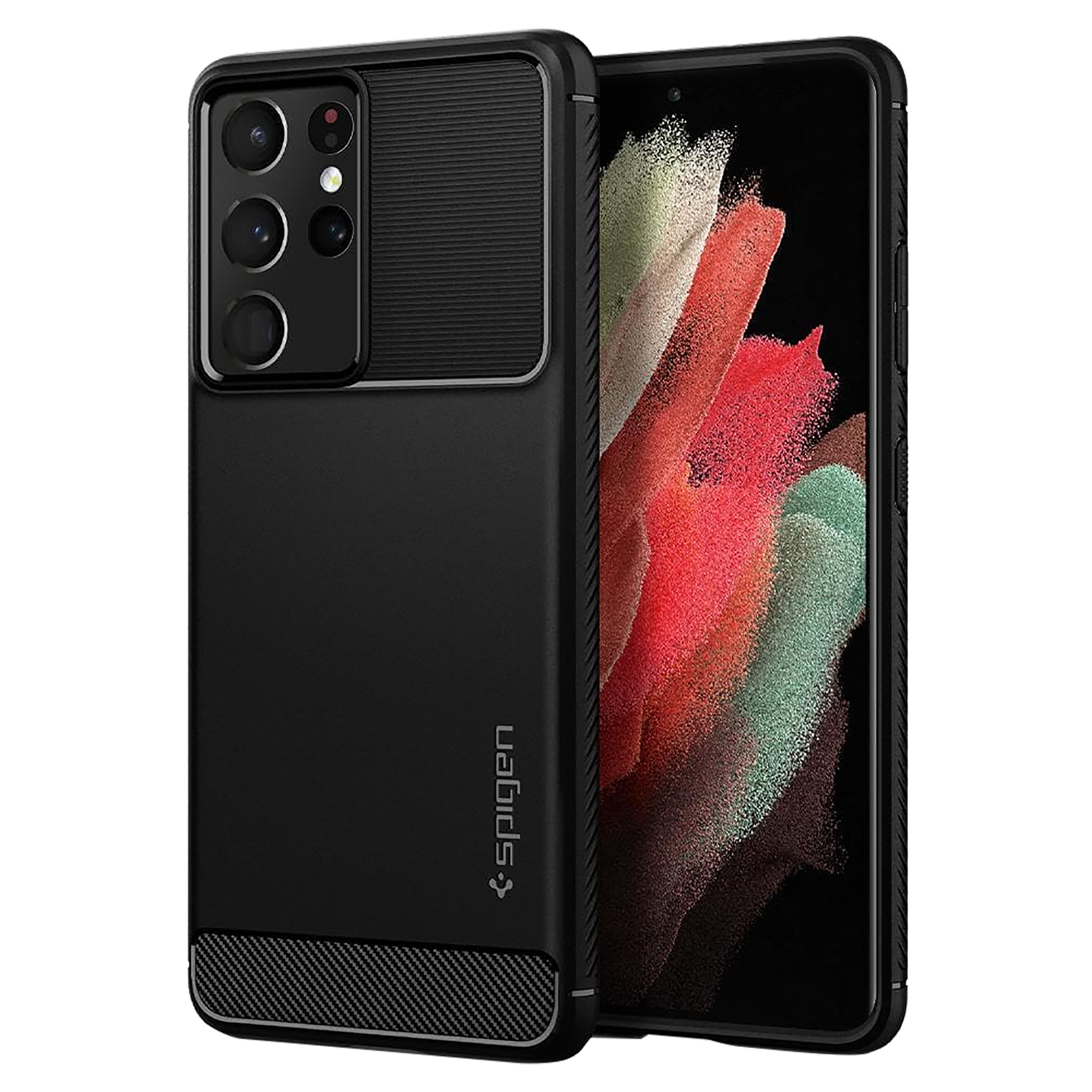 

Spigen Rugged Armor TPU Back Case For Galaxy S21 Ultra (Slim & Grip-Friendly, ACS02349, Matte Black), No color