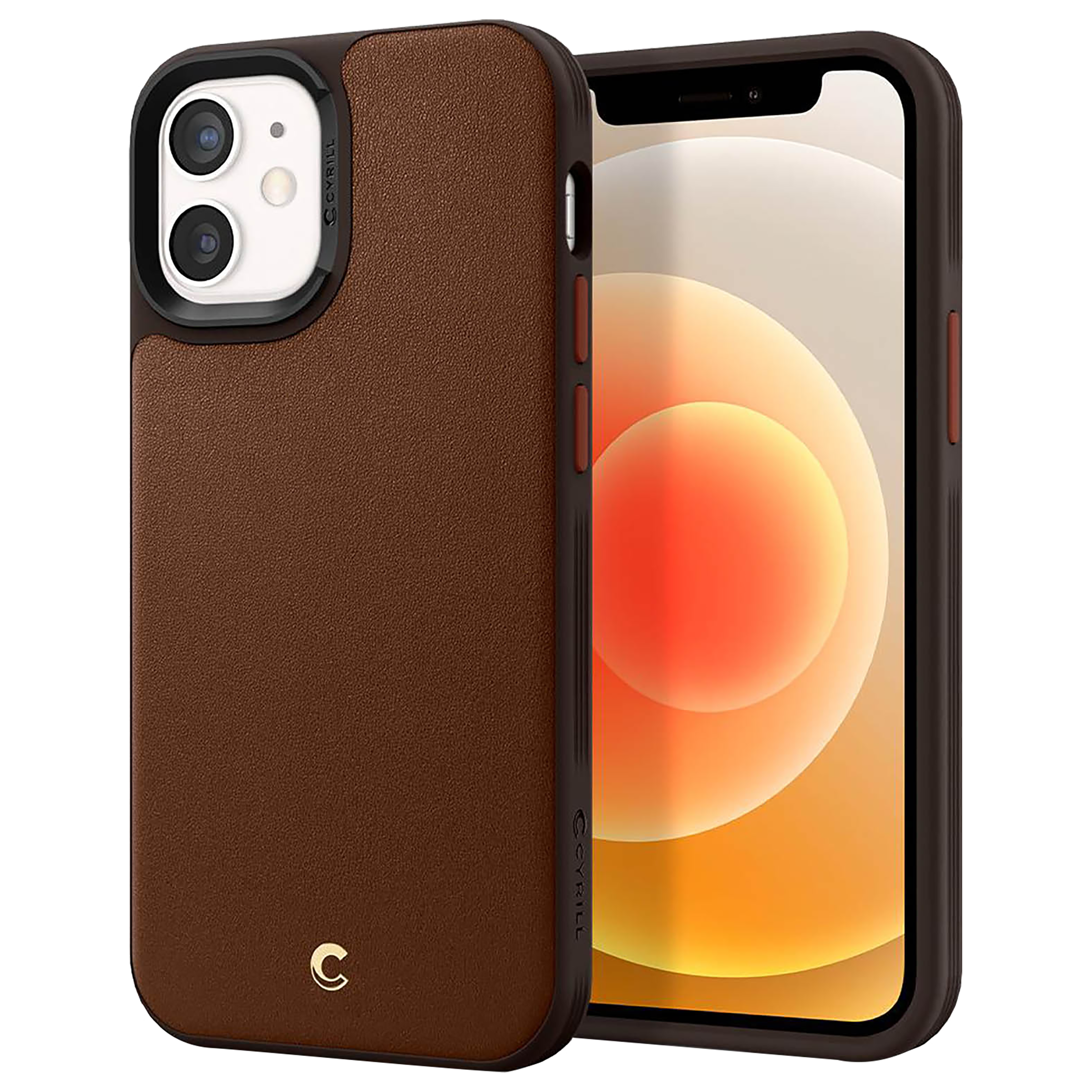 

Spigen Cyrill Leather Brick Faux Leather Back Case For iPhone 12 Mini (2020) (Scratch Protection, ACS01784, Brown), No color