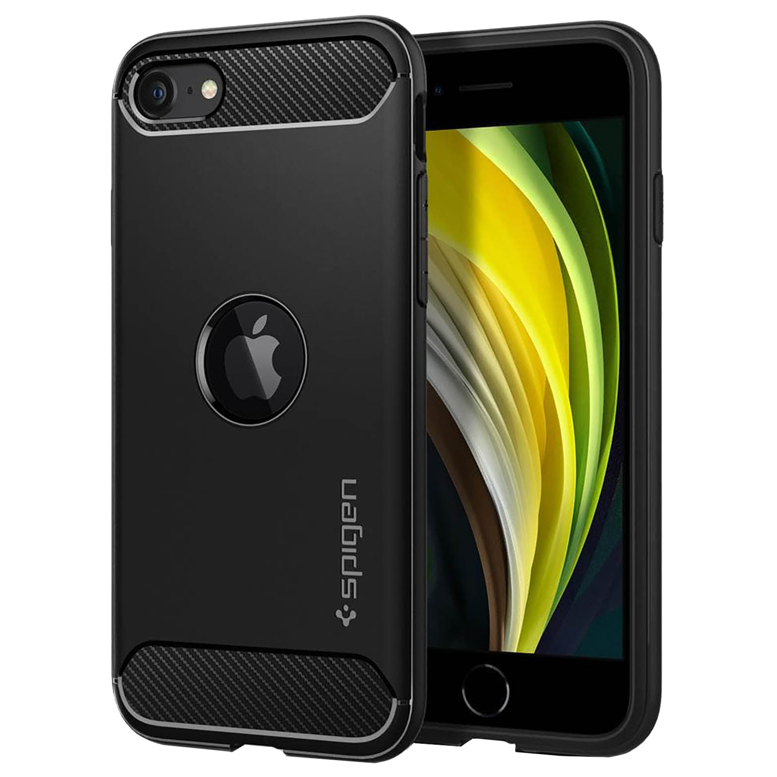 

Spigen Rugged Armor TPU Back Case For iPhone SE (2020) (Air Cushion Technology, ACS00944, Matte Black), No color